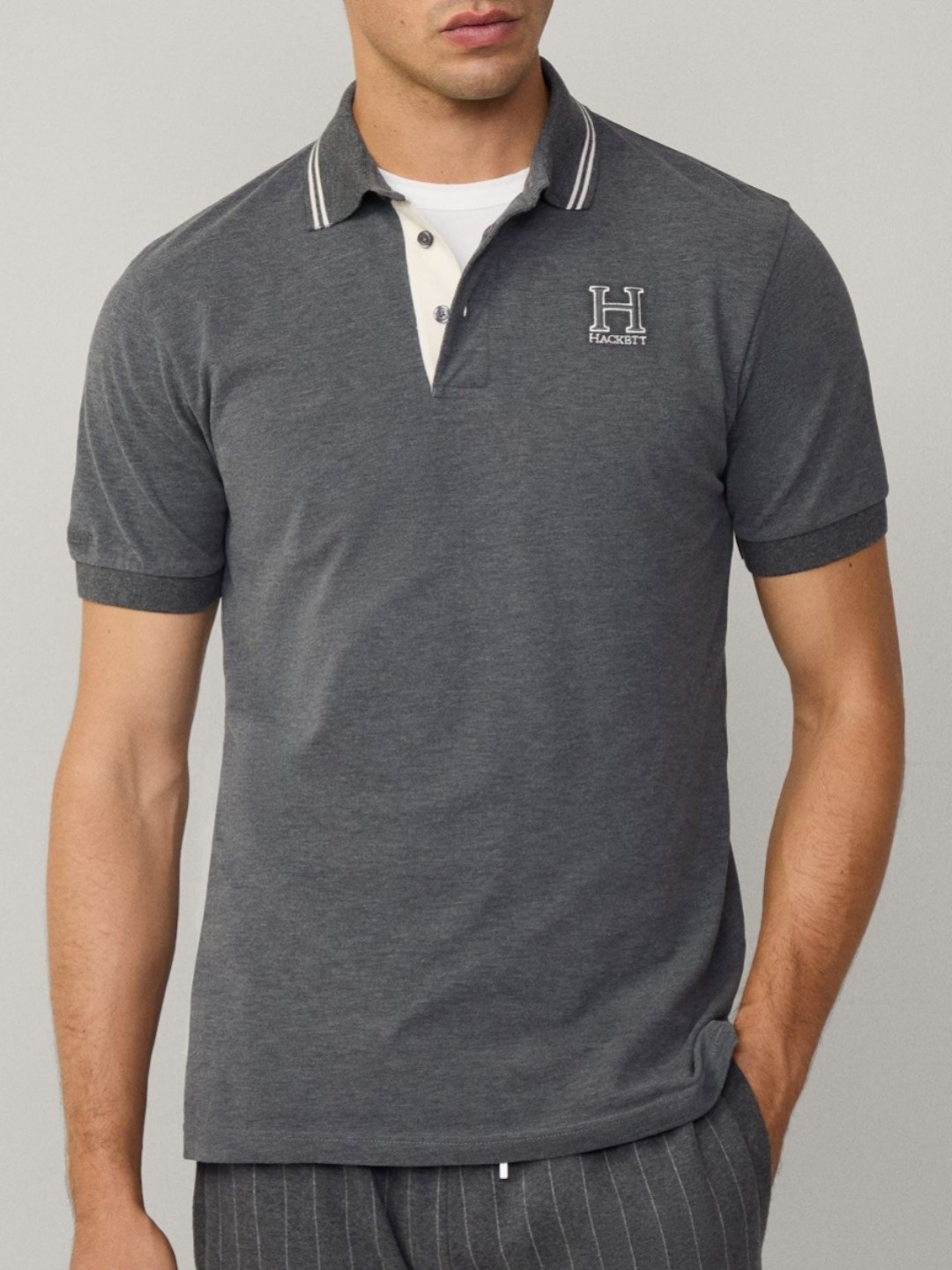 

HACKETT LONDON Men Solid Polo Collar Cotton T-shirt, Grey