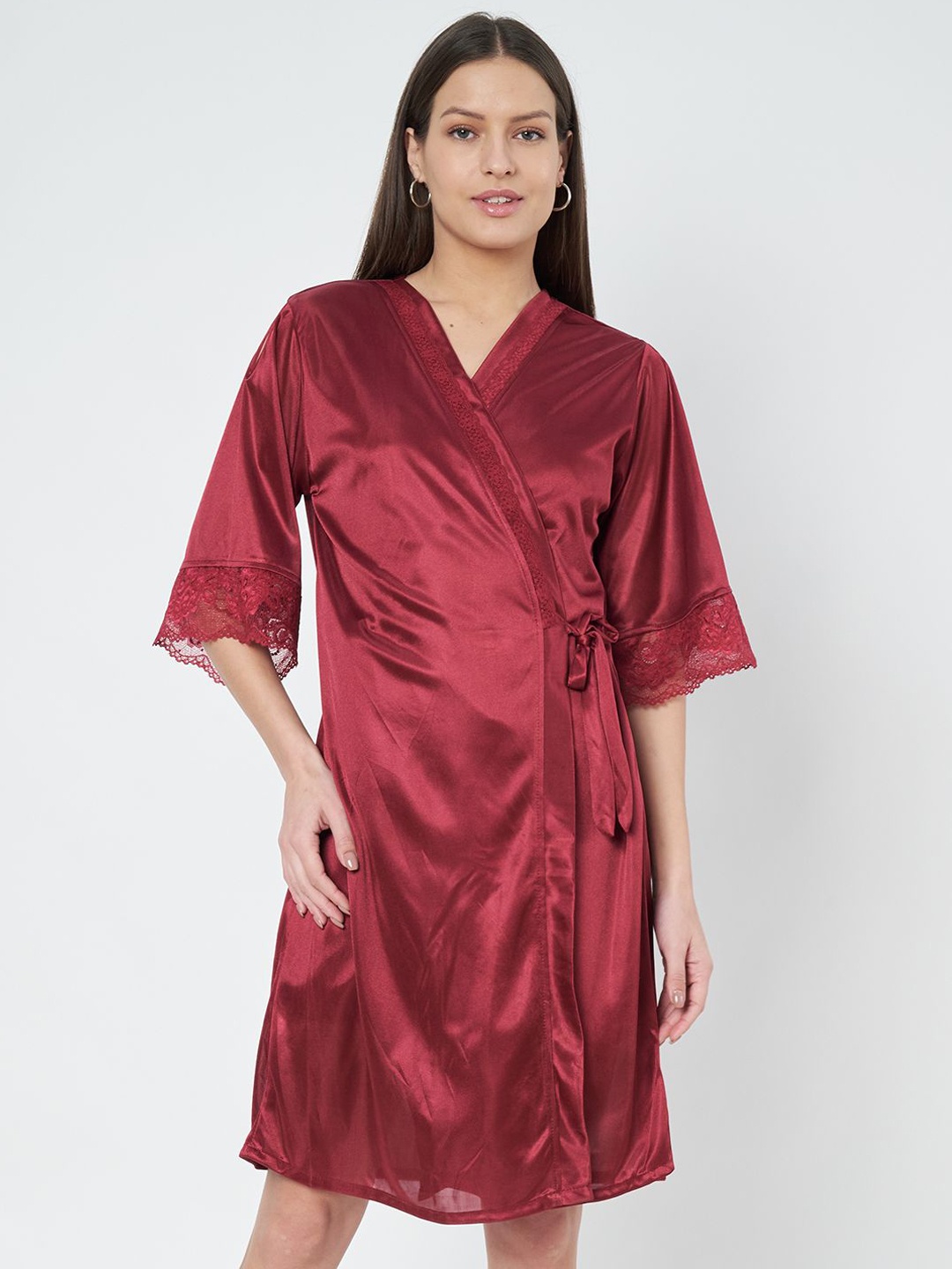 

KOI SLEEPWEAR Women Set Of 3 V-Neck Night suit, Red