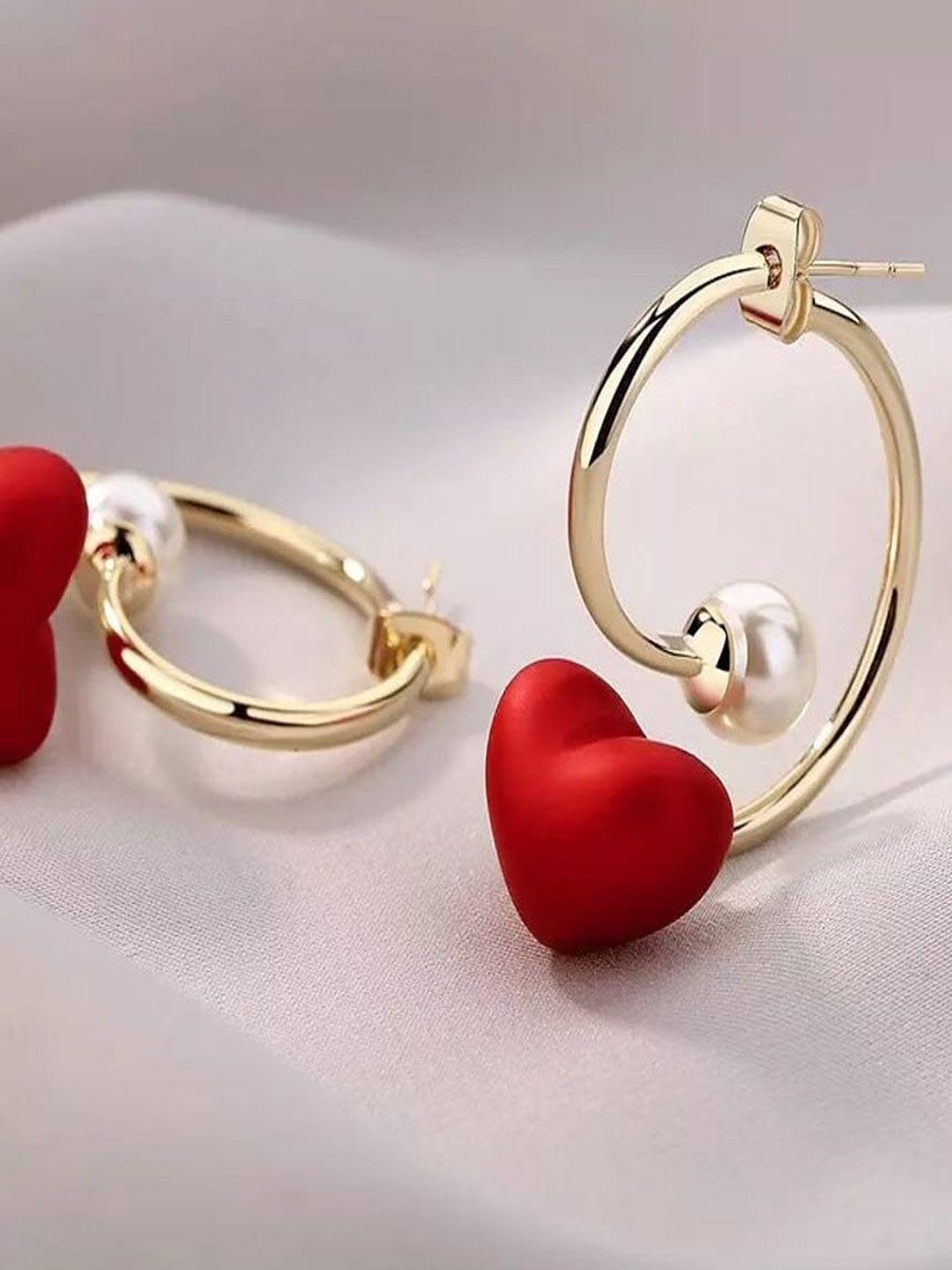 

FIMBUL Rhodium-Plated Heart Shaped Hoop Earrings, Red