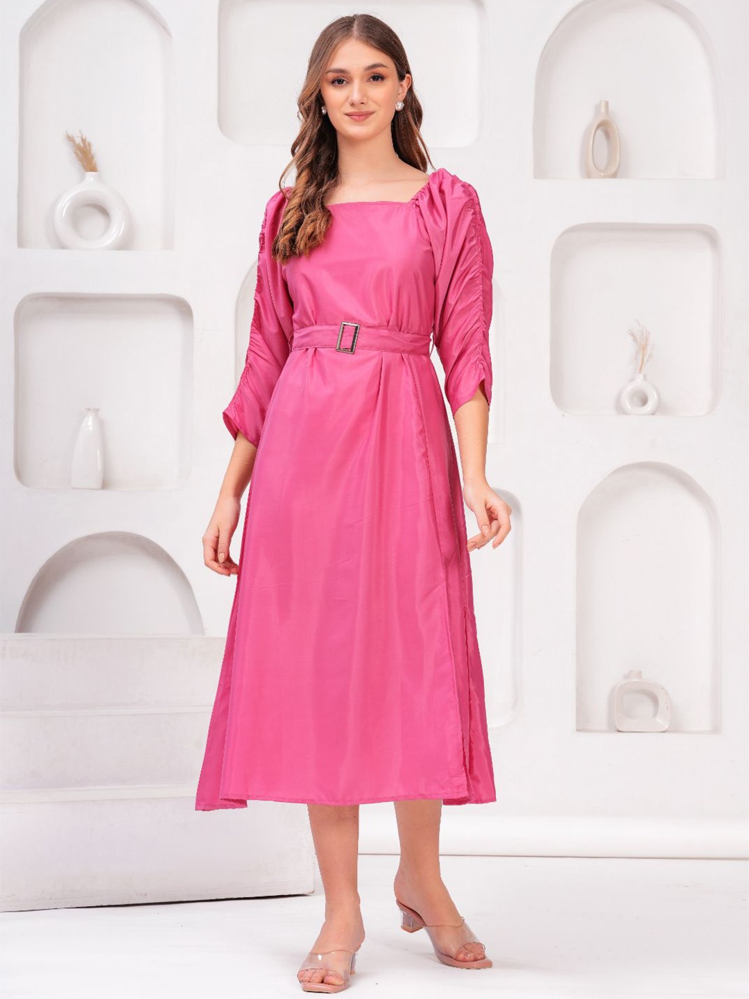 

KALINI Women Fit & Flare Midi Dress, Pink