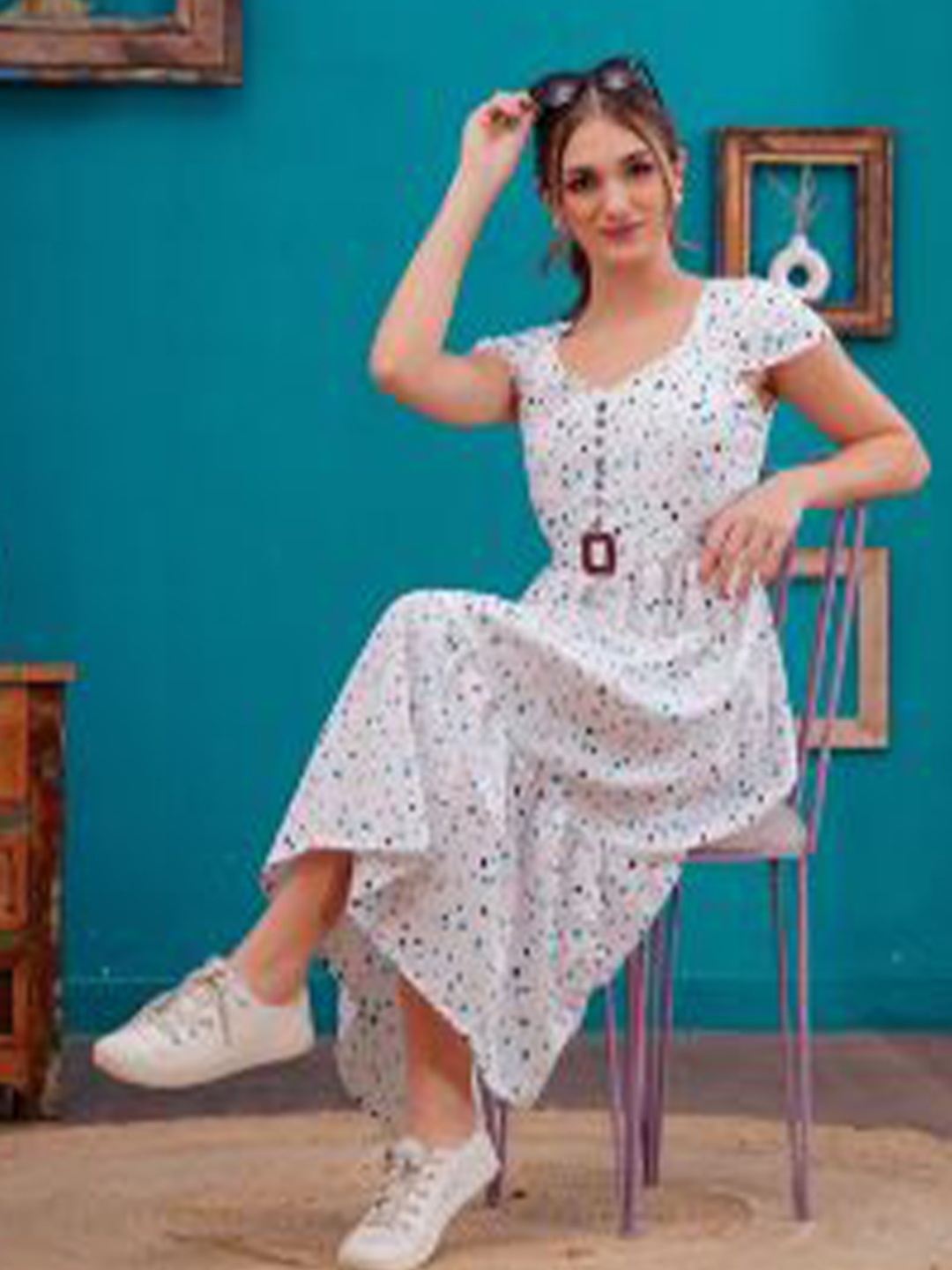 

JC4U Women Floral Fit & Flare Midi Dress, Blue