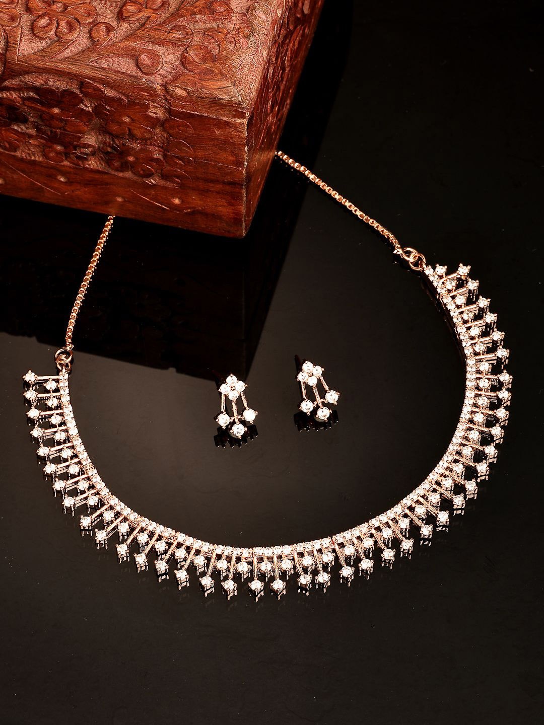 

ZENEME Rose Gold-Plated Cubic-Zirconia Diamond Charm Necklace Set