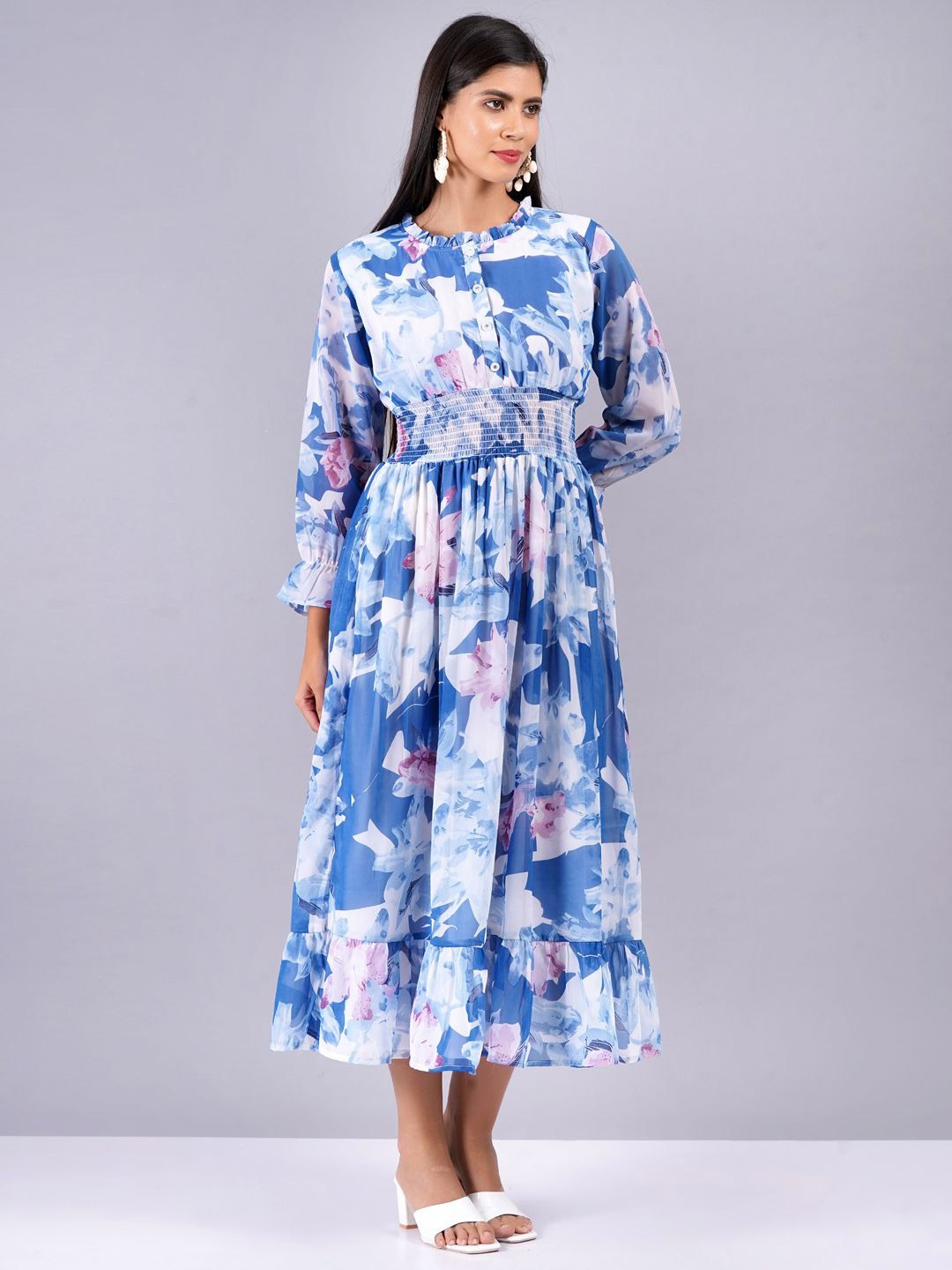 

JC4U Women Floral Printed Fit & Flare Midi Dress, Blue