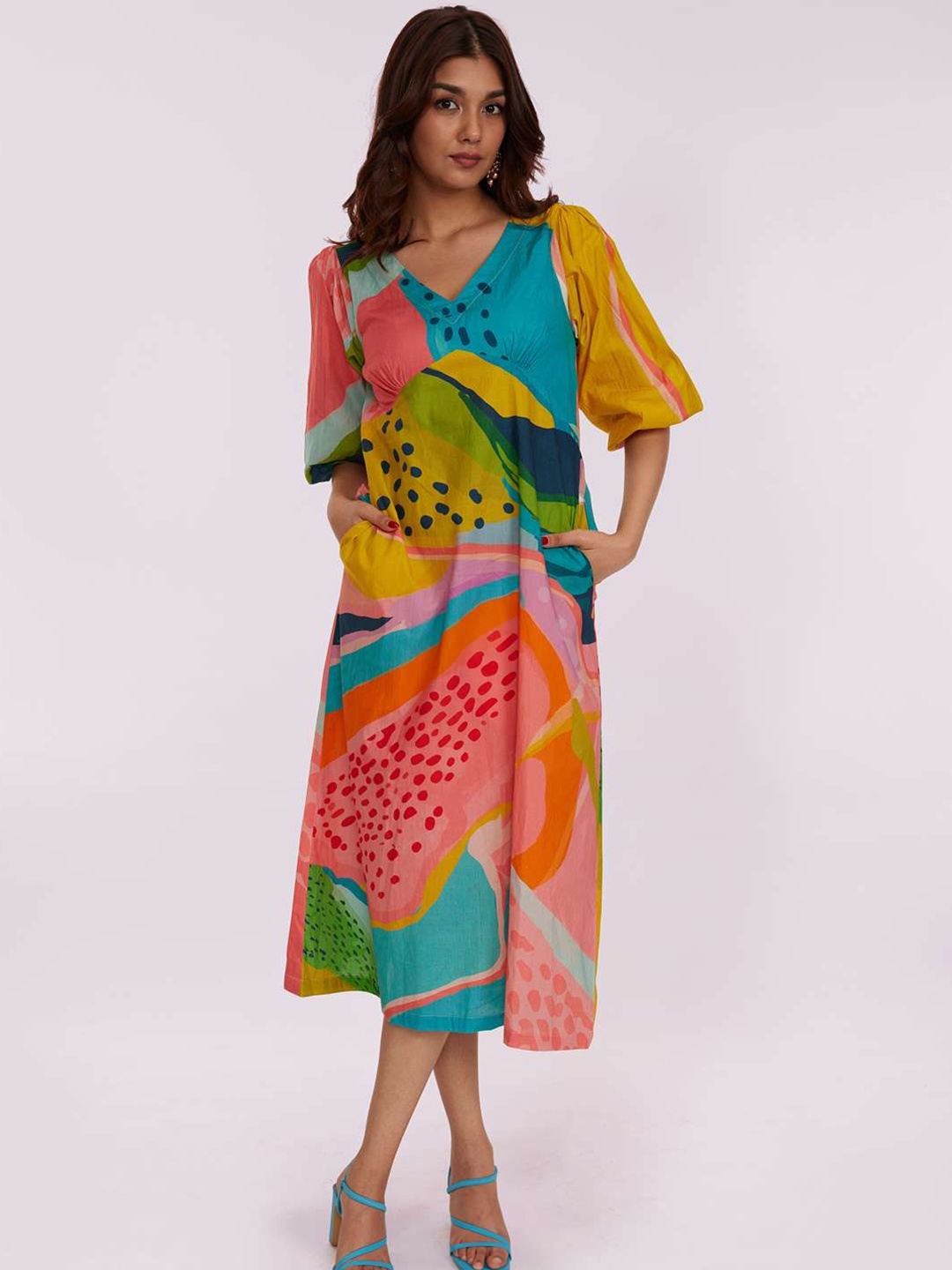 

POPPI Women Aurora Printed Midi Dress, Pink