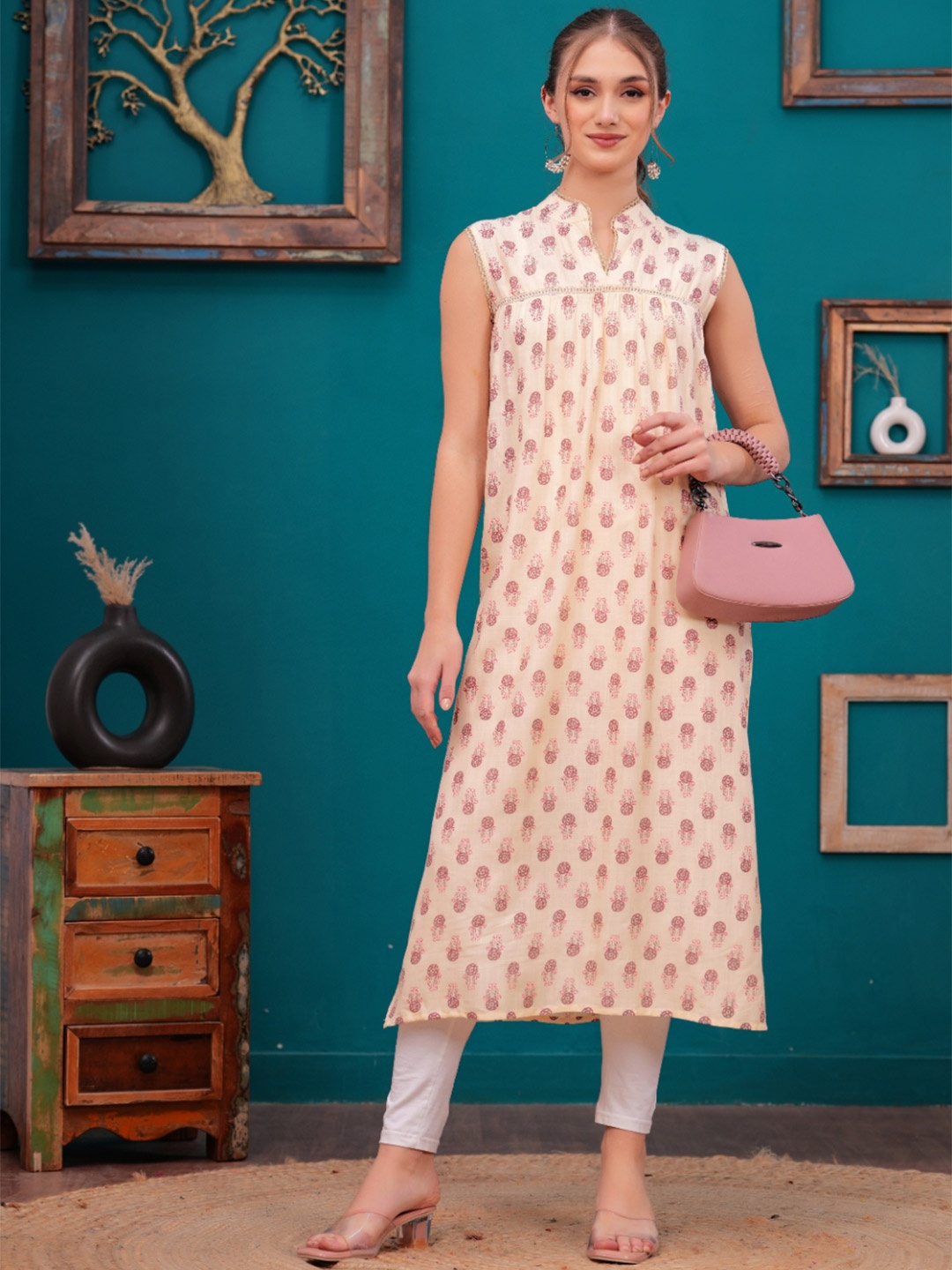 

JC4U Women Floral Fit & Flare Midi Dress, Peach