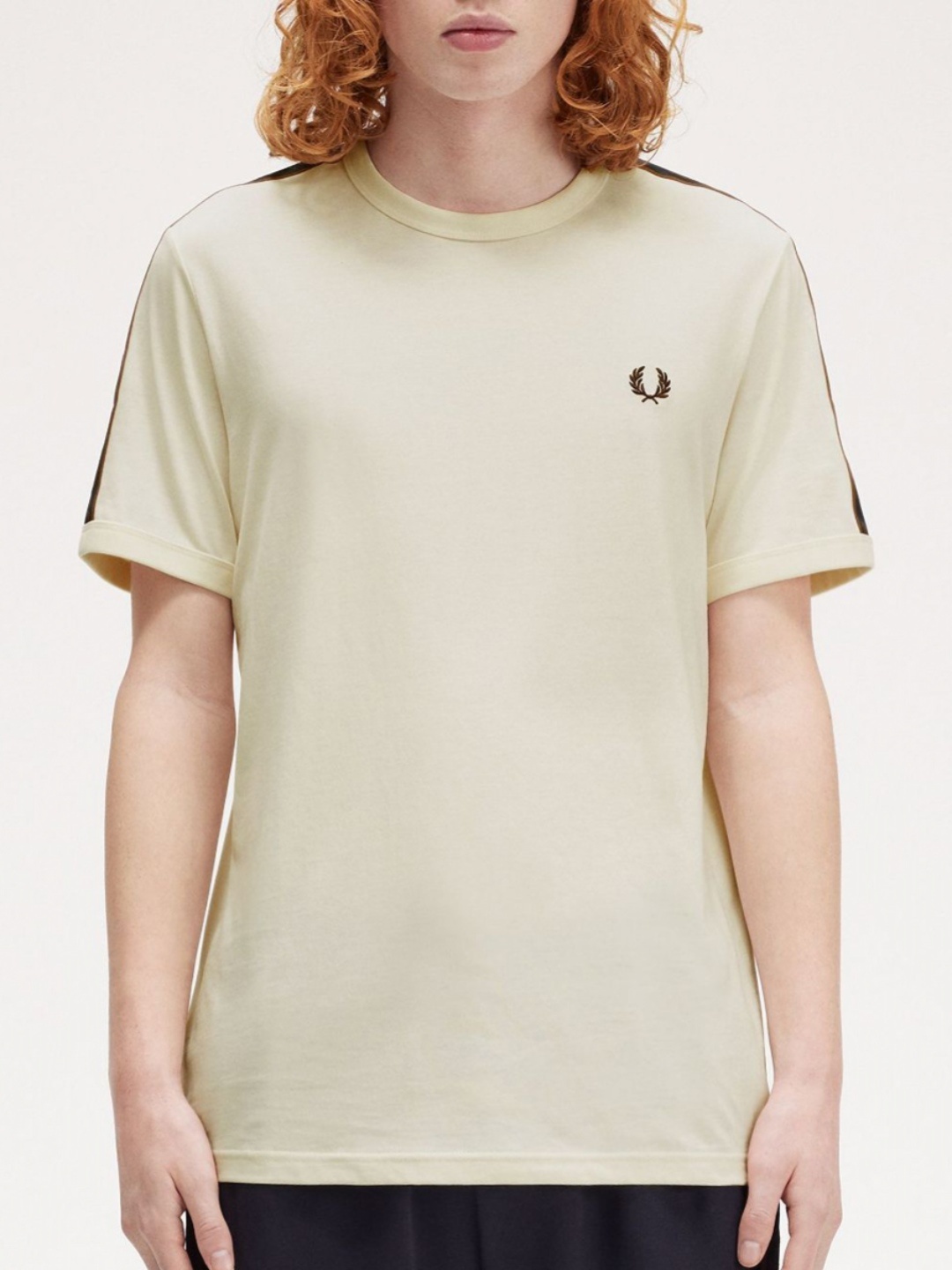 

Fred Perry Men Self Design Round Neck Cotton T-shirt, Cream