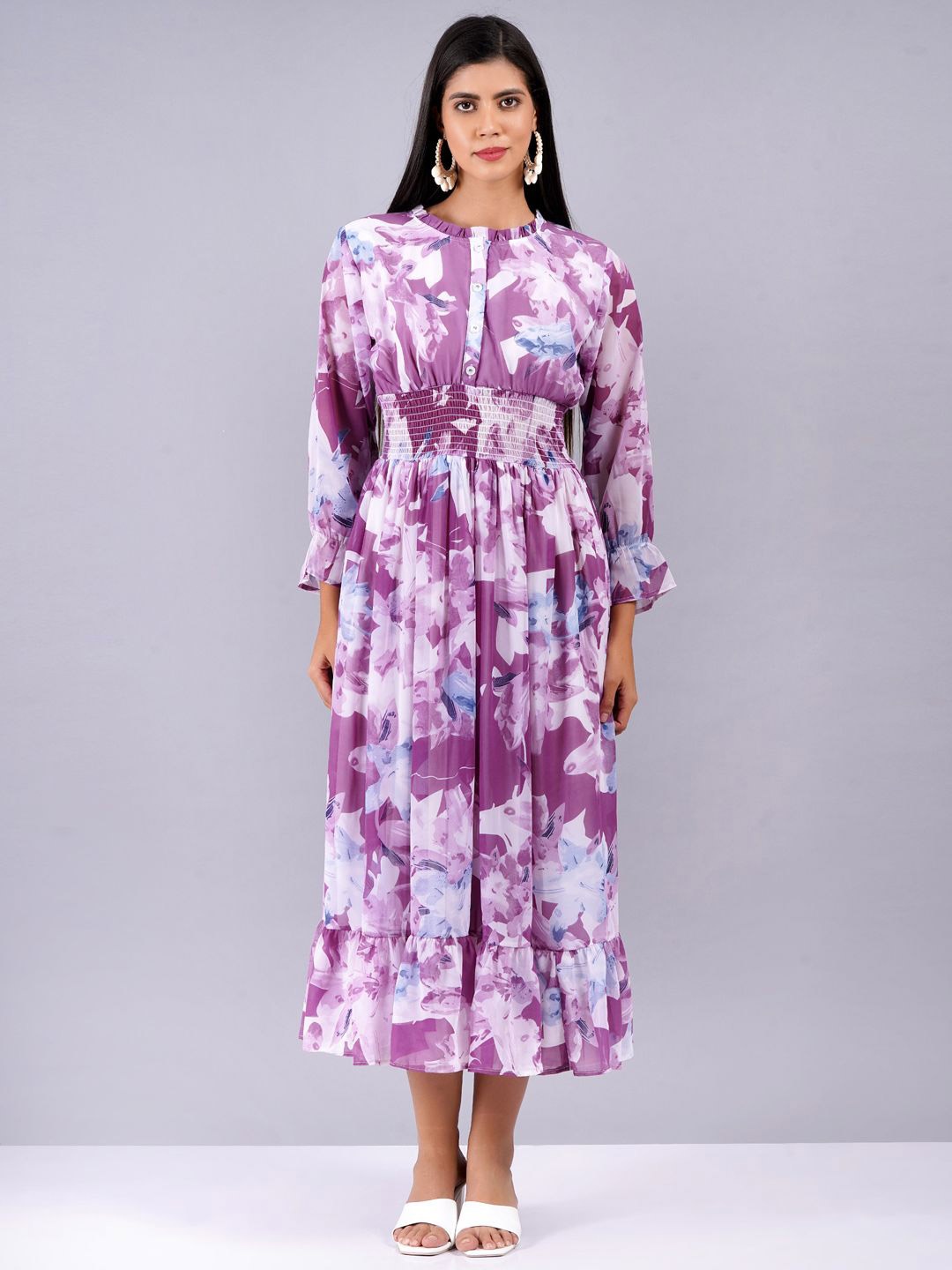 KALINI Women Floral Printed Fit & Flare Midi Dress, Purple
