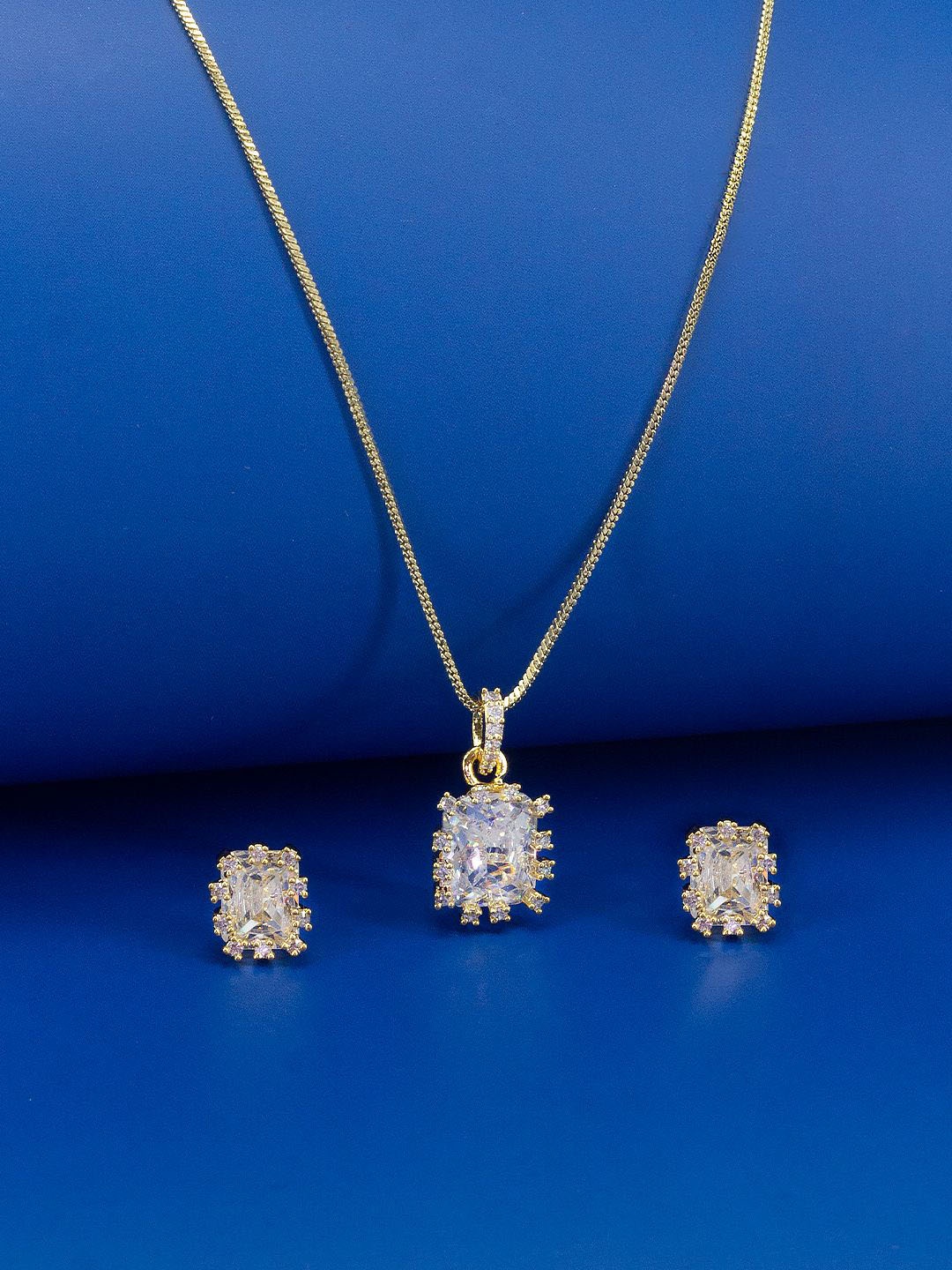 

PRIVIU Gold-Plated American Diamond-Studded Jewellery Set