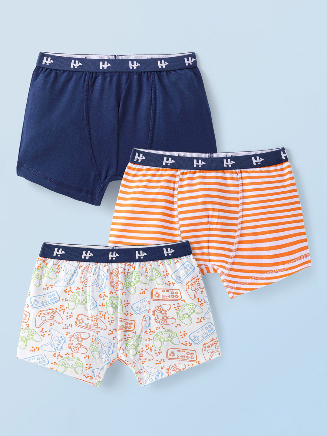 

Honeyhap Boys Pack Of 3 Printed Trunks 18038005-BRIGHT WHITE/ NAVY PEONY, Navy blue