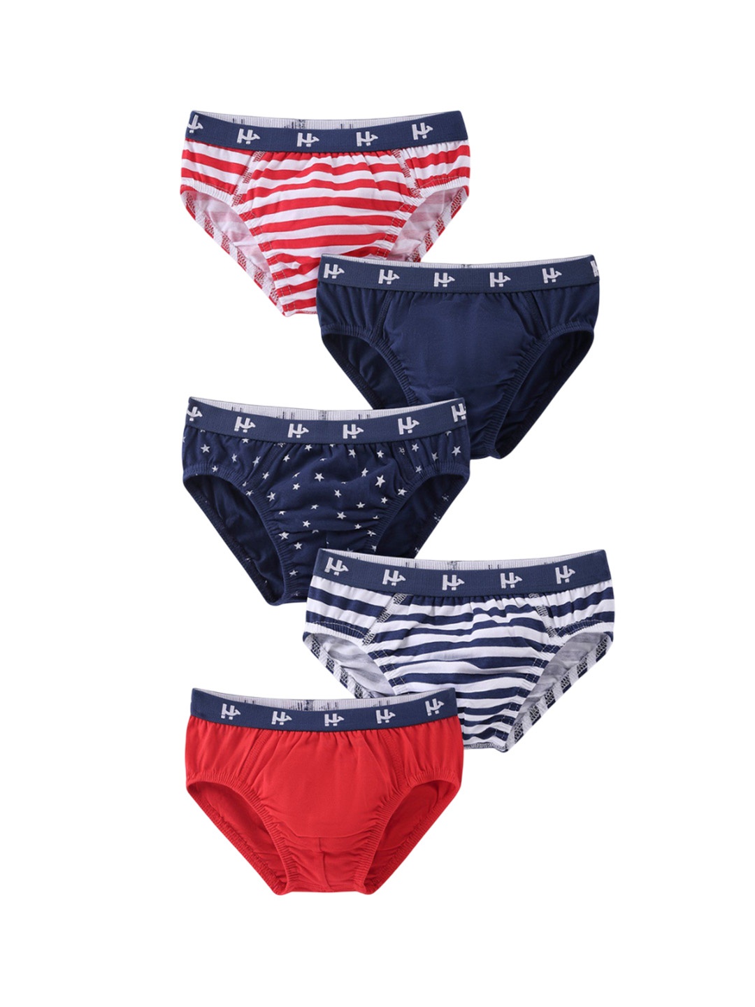 

Honeyhap Boys Pack Of 5 Striped Basic Briefs 14127852, Navy blue
