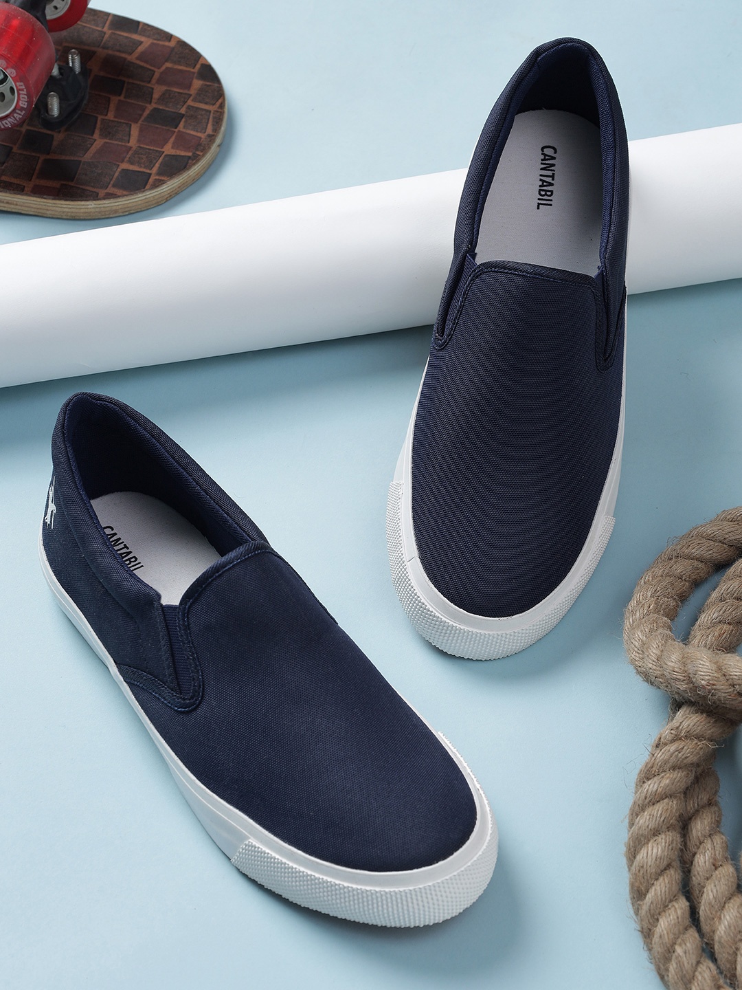 

Cantabil Men Woven Design Slip-On Sneakers, Navy blue
