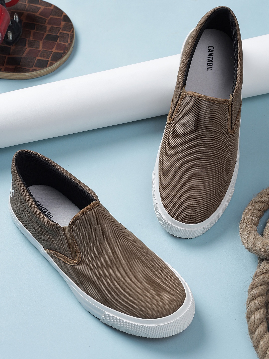

Cantabil Men Woven Design Slip-On Sneakers, Khaki