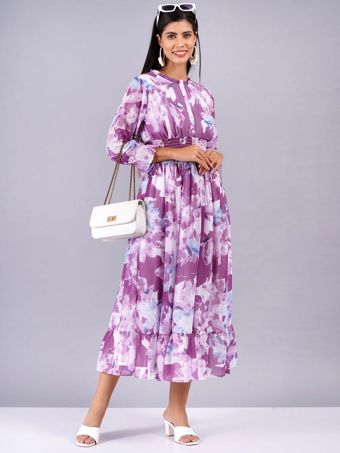 

JC4U Women Floral Printed Fit & Flare Midi Dress, Purple