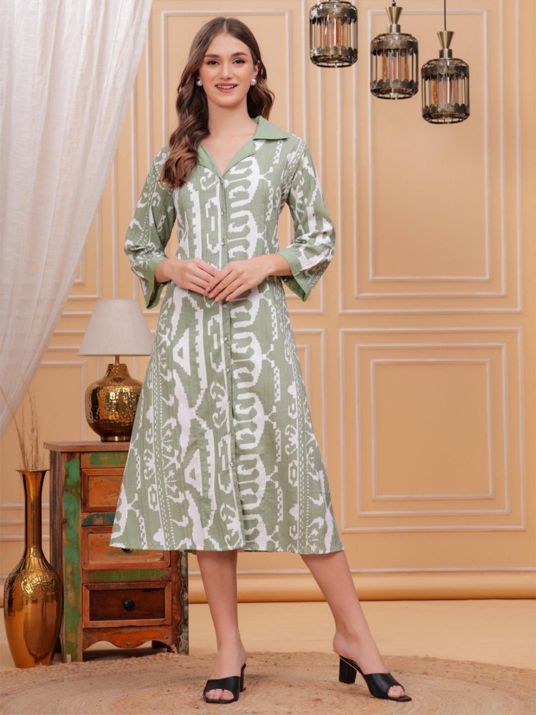 

JC4U Women Crepe Fit & Flare Midi Dress, Green
