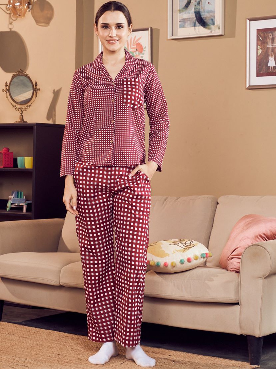 

The Quince Life Women Cherry Checks Pj set, Maroon