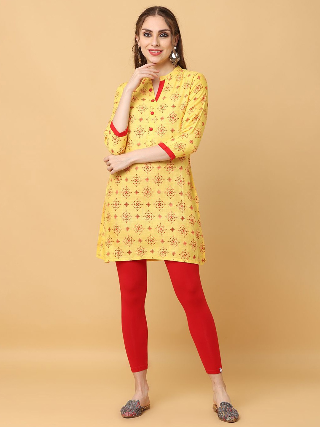 

KALINI Ethnic Motifs Printed Kurti, Yellow