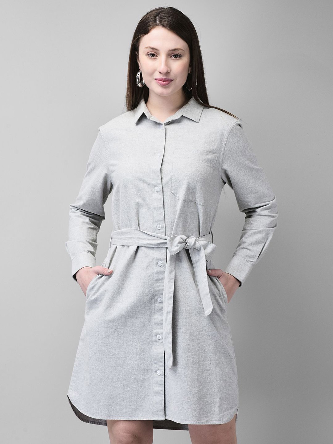 

Woods Women Shirt Collar Cotton Shirt Dress, Grey