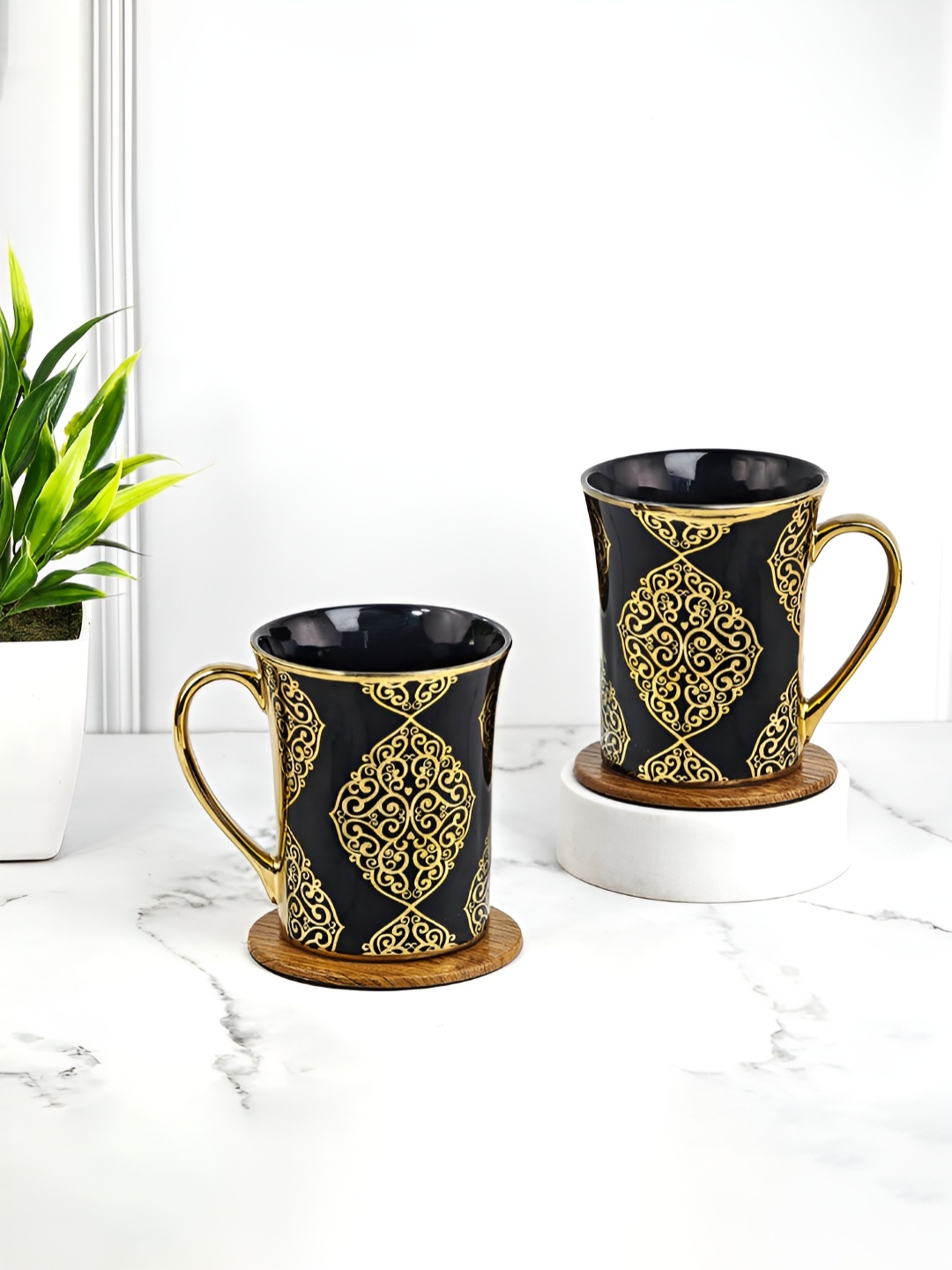 

UPC Gold-Toned & Yellow Ethnic Motifs Printed Ceramic Glossy Cups 280 ml each