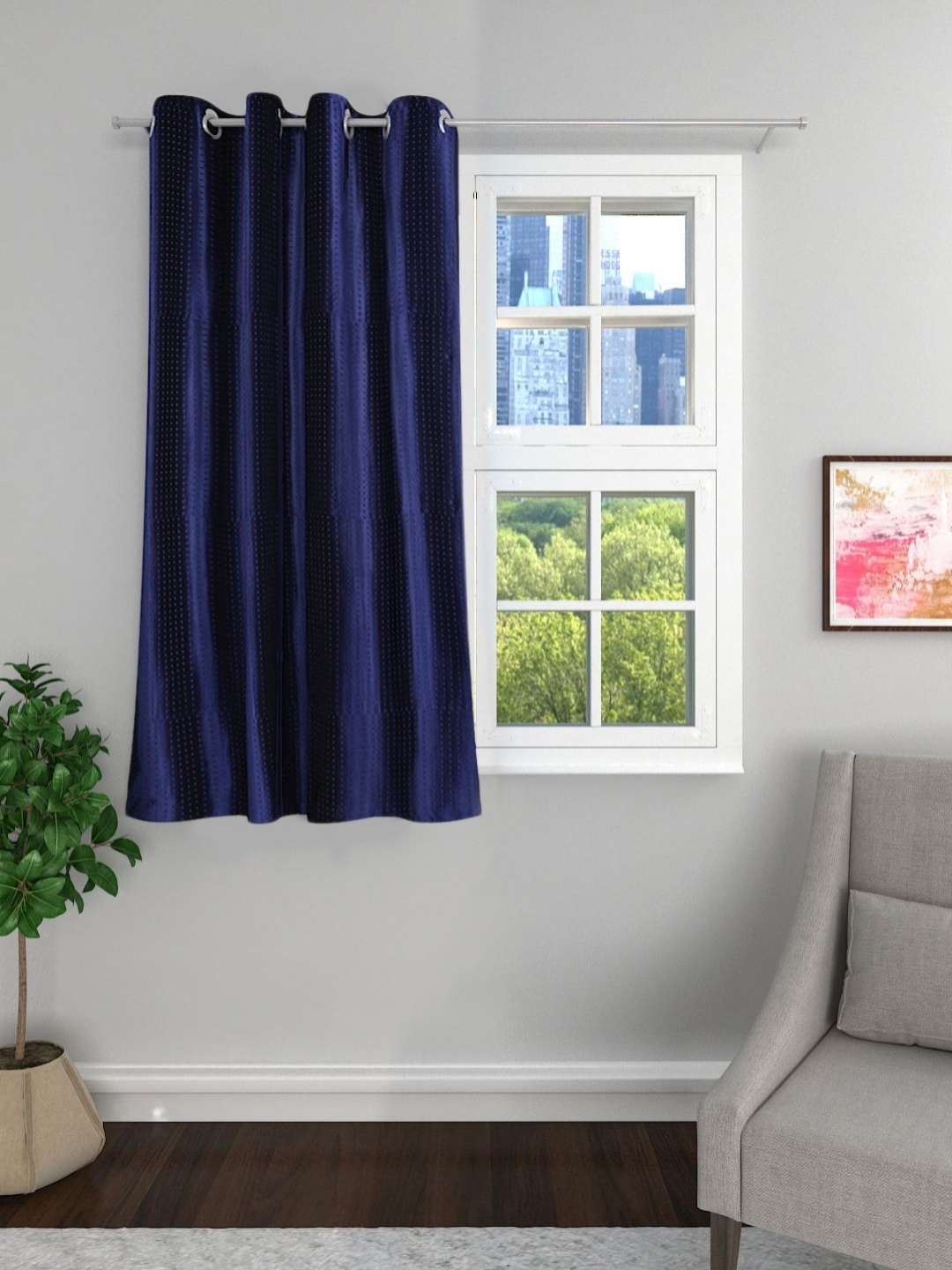 

Aura Blue Self Design Room Darkening Window Curtain