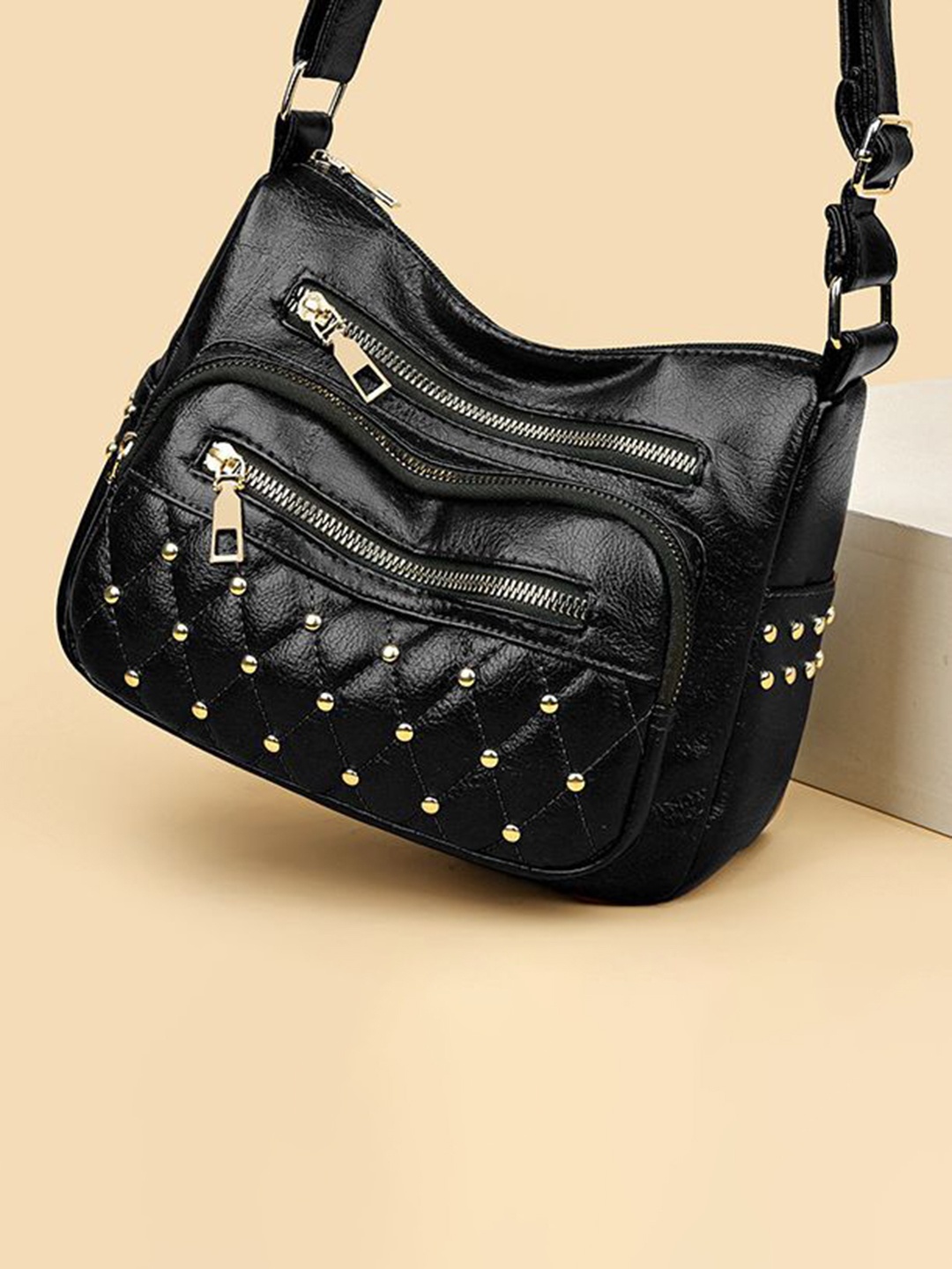 

Diva Dale Embellished PU Structured Sling Bag, Black