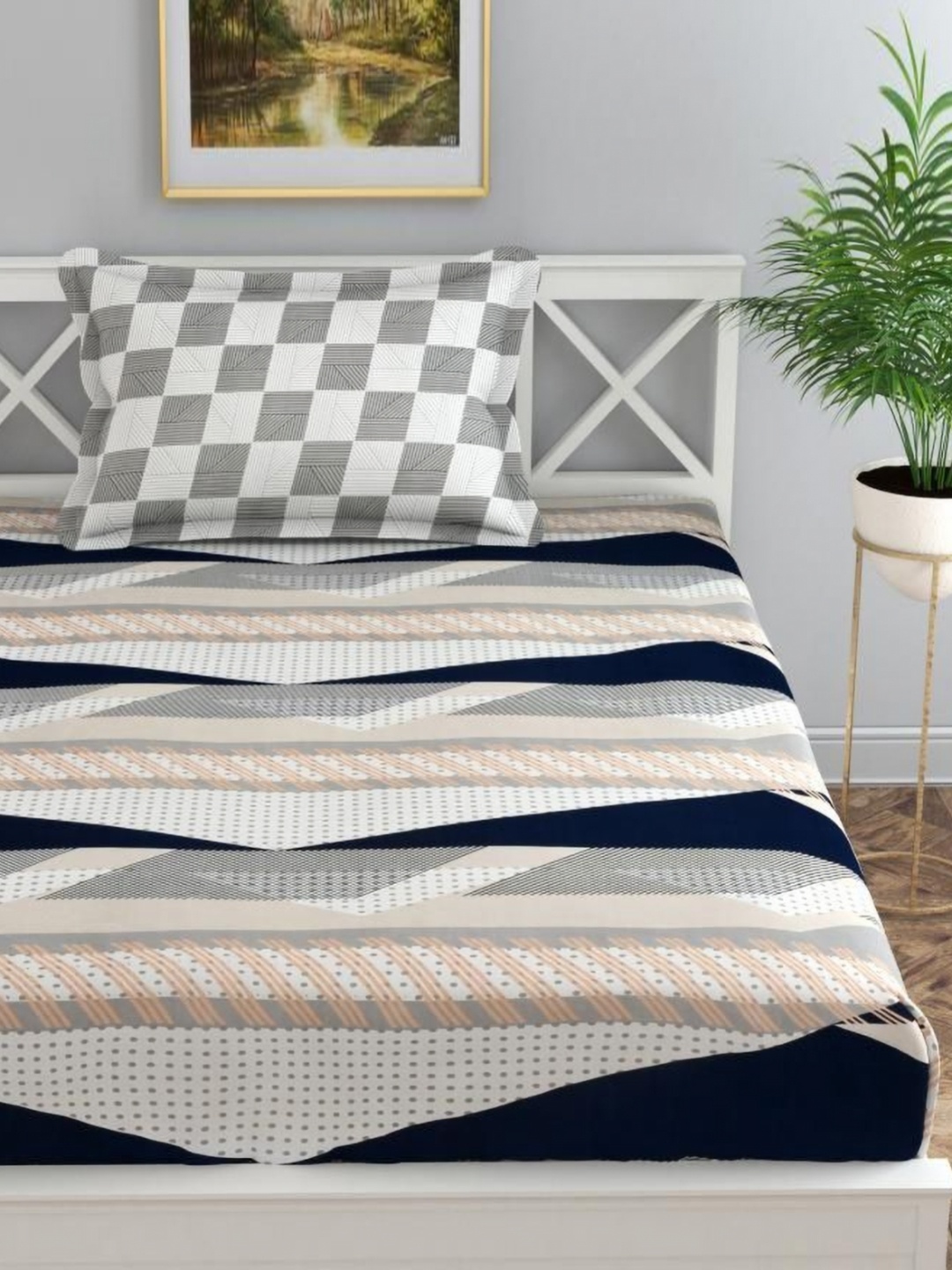 

Florida White & Blue Abstract Printed 200 TC Microfiber Single Bedsheet Set 1.55 m x 2.28