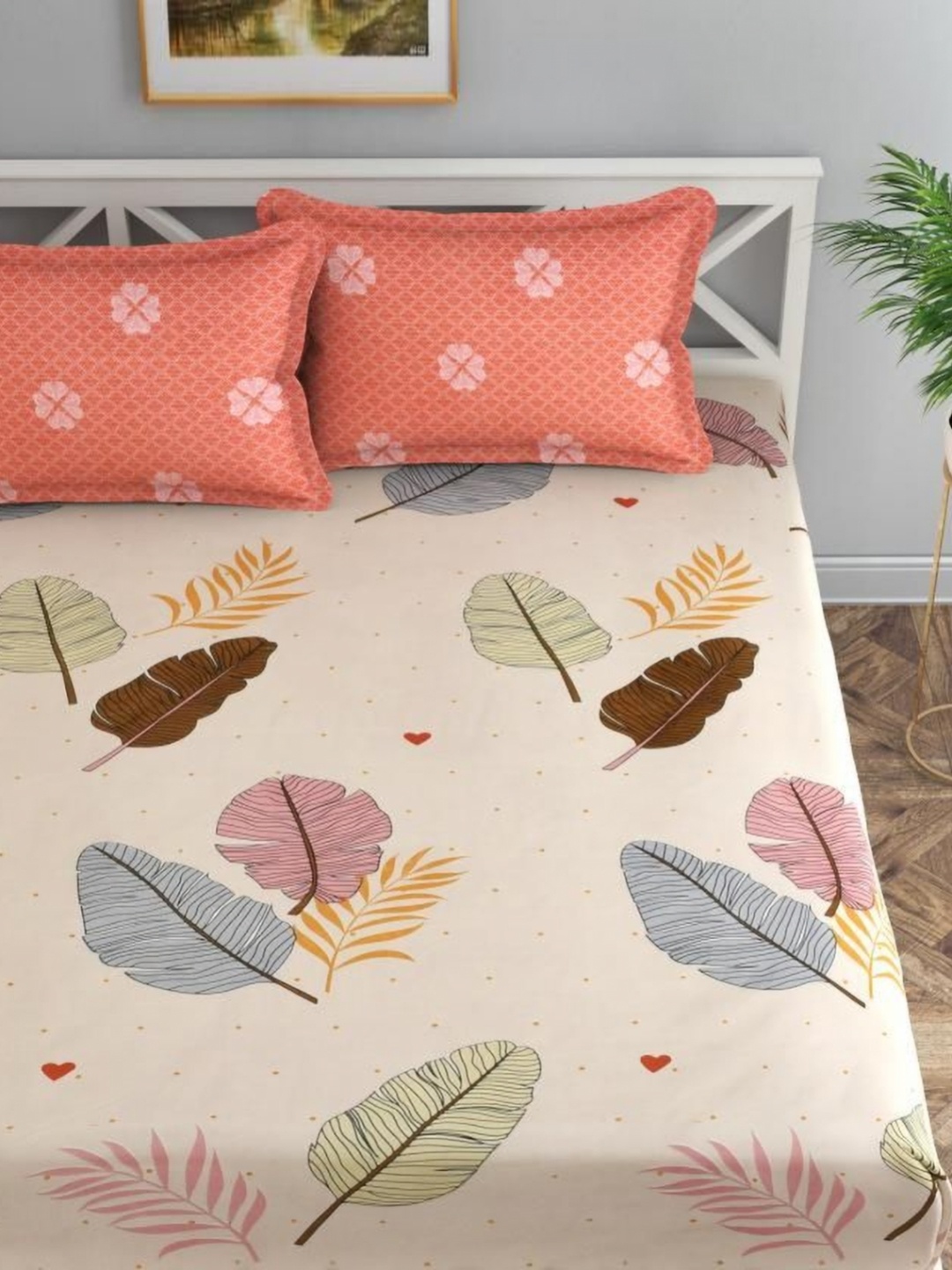 

Florida Peach-Coloured Floral Printed 200 TC Microfiber Queen Bedsheet Set 1.82 m x 1.98 m