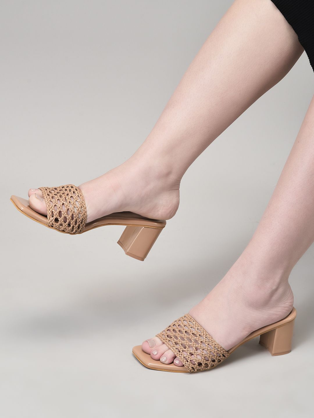 

DressBerry Women Block Heel Mules, Beige