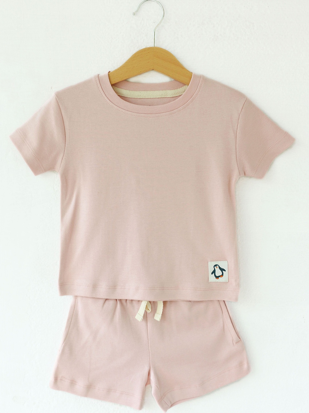 

Honcho Baby Unisex Kids Round Neck Short Sleeves Organic Cotton T-Shirt With Shorts, Pink