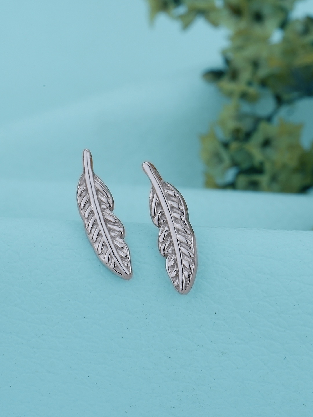 

VANBELLE Rhodium Plated 925 Sterling Silver Leaf Shaped Studs Earrings