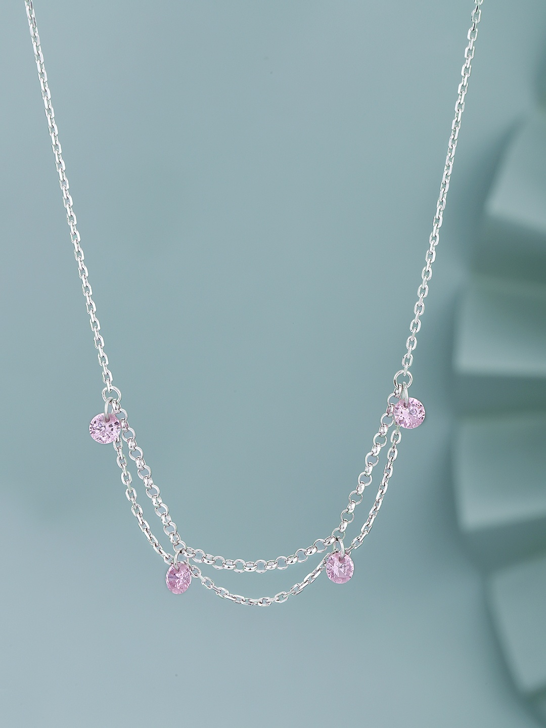 

VANBELLE Rhodium-Plated 925 Sterling Silver CZ Studded Layered Necklace