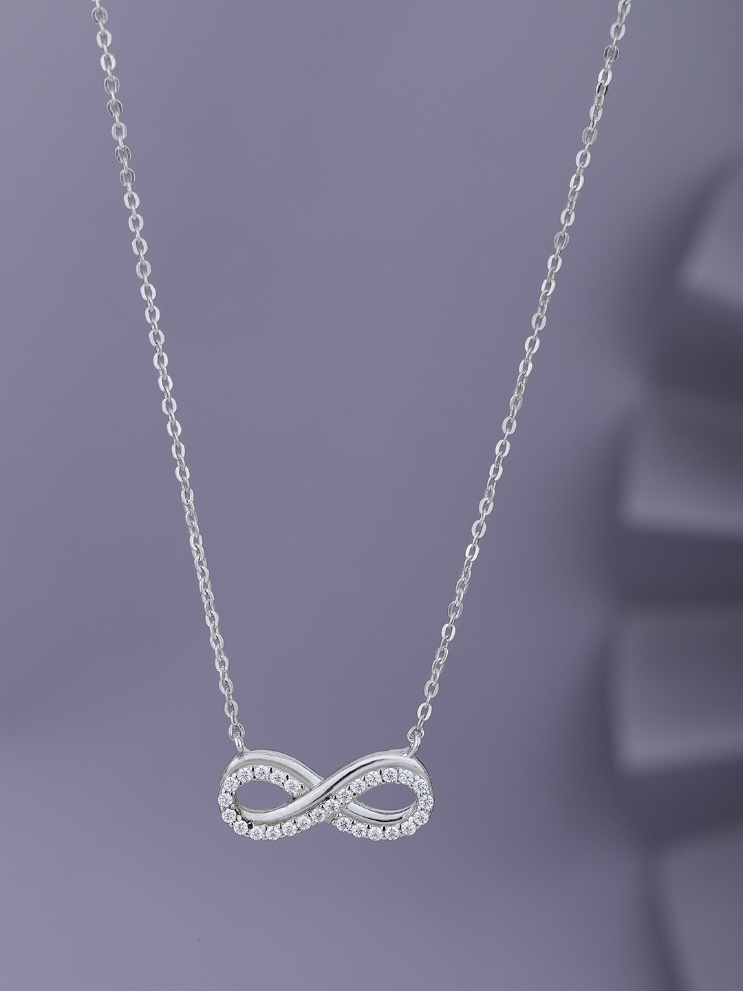 

VANBELLE Rhodium-Plated 925 Sterling Silver CZ Studded Infinity Pendant Necklace