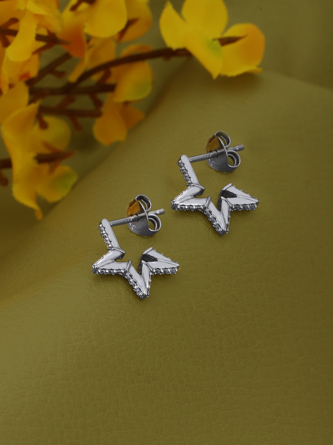 

VANBELLE Rhodium-Plated 925 Sterling Silver Star Shaped CZ Studs