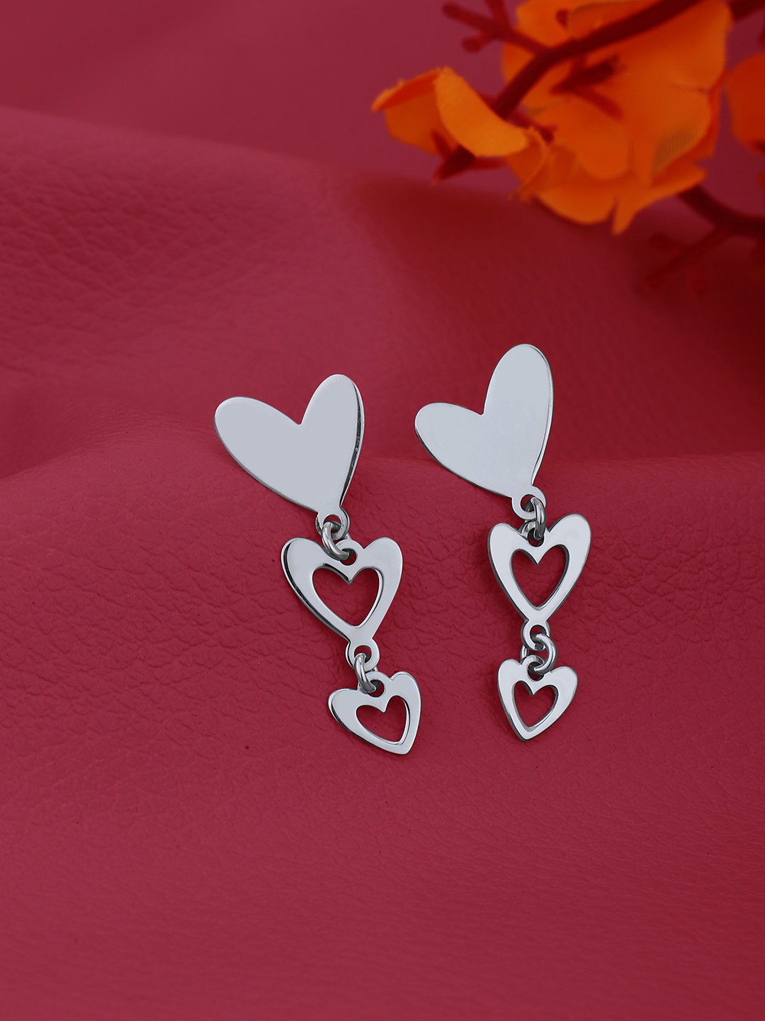 

VANBELLE Rhodium-Plated 925 Sterling Silver Heart Shaped Drop Earrings