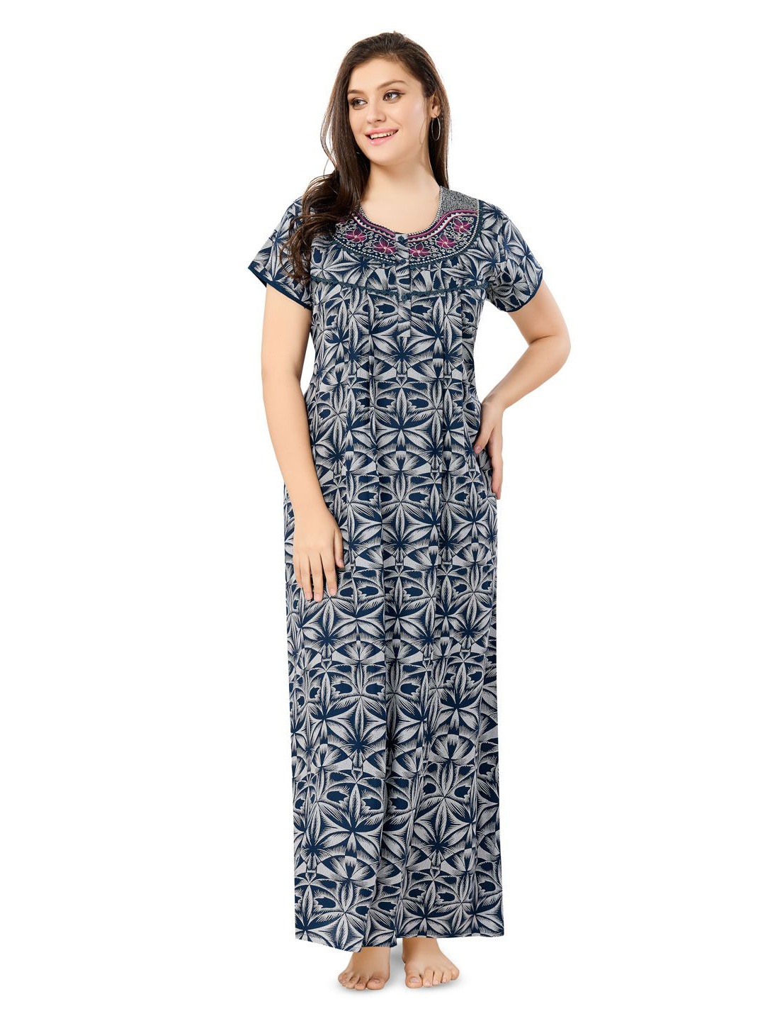 

Soulemo Women Embroidered Maxi Nightdress, Blue