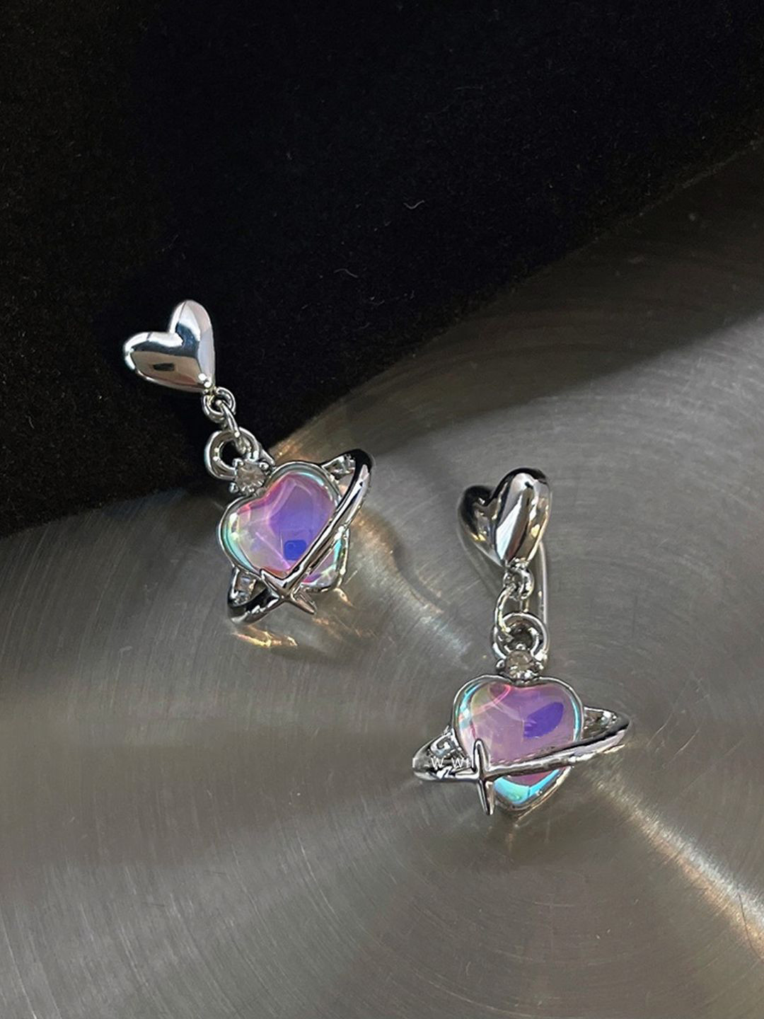 

Krelin Rhodium-Plated Artificial Stones Heart Shaped Drop Earrings, Silver