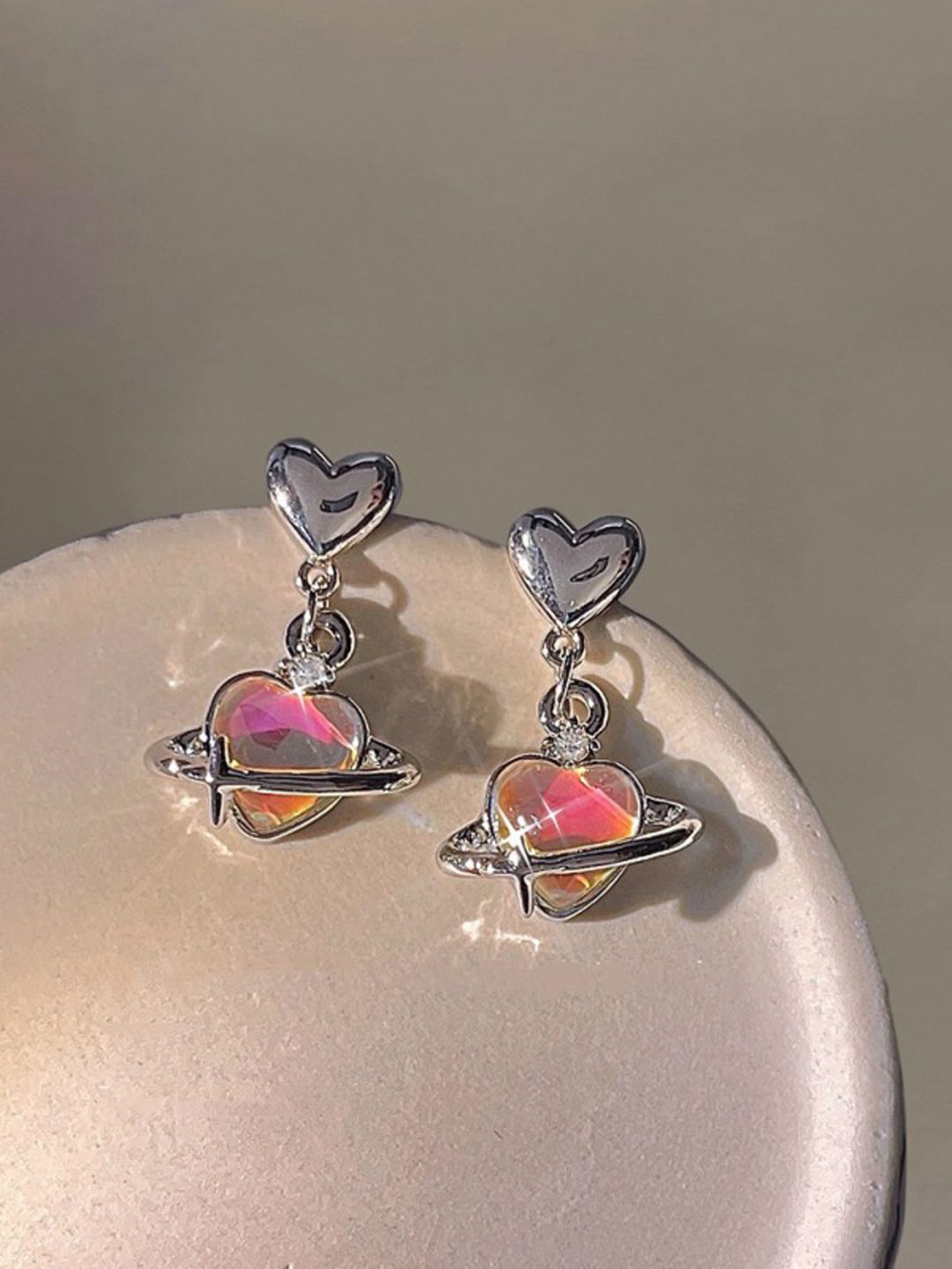 

Krelin Rhodium-Plated Artificial Stones Heart Shaped Drop Earrings, Silver
