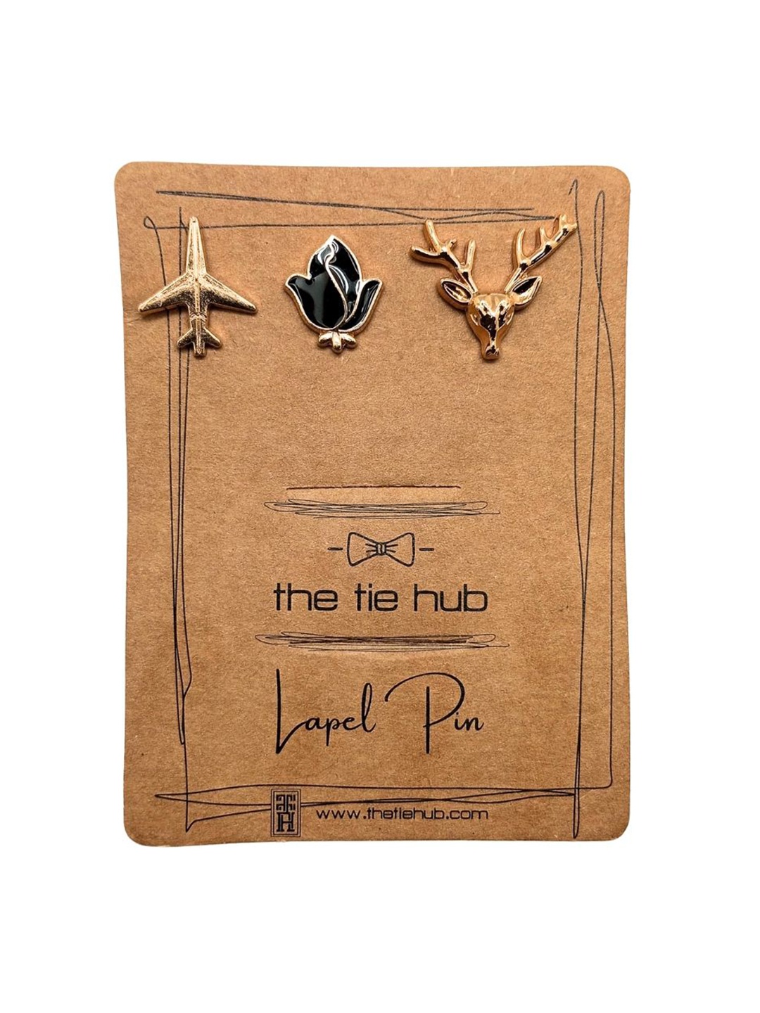 

The Tie Hub Men Set Of 3 Lapel Pink Brooch, Gold