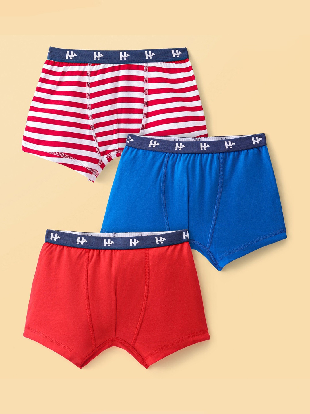 

Honeyhap Boys Pack Of 3 Striped Soft Stretchable Trunks 14189194, Red