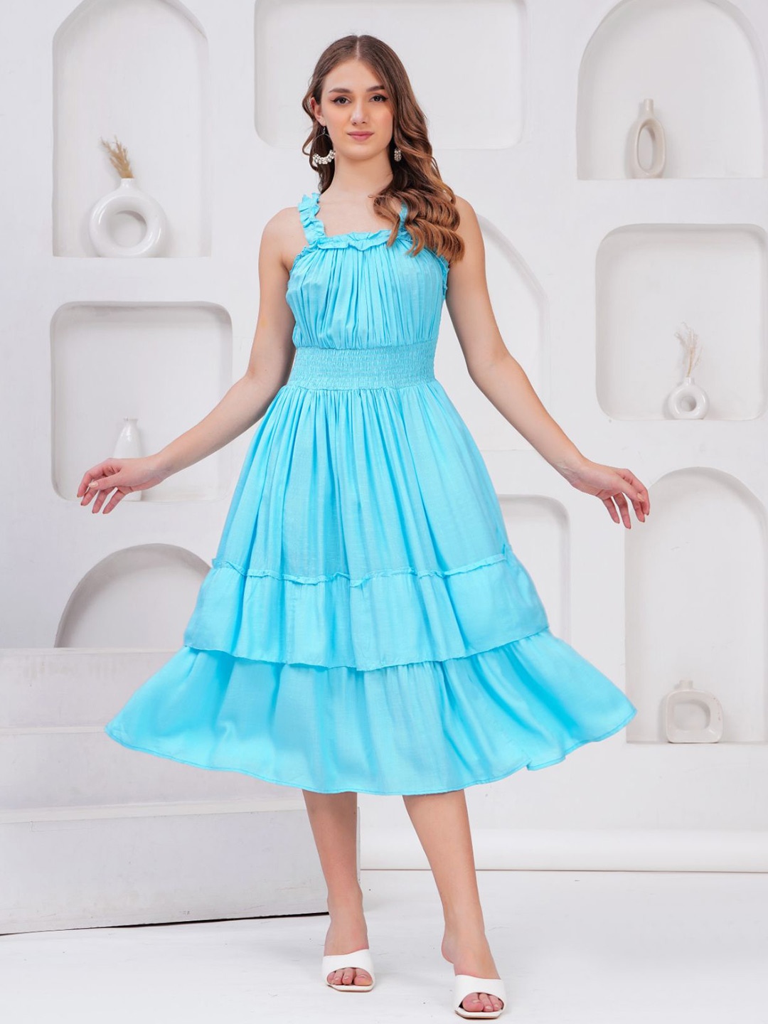 

HIGHLIGHT FASHION EXPORT Women Layered Fit & Flare Midi Dress, Blue