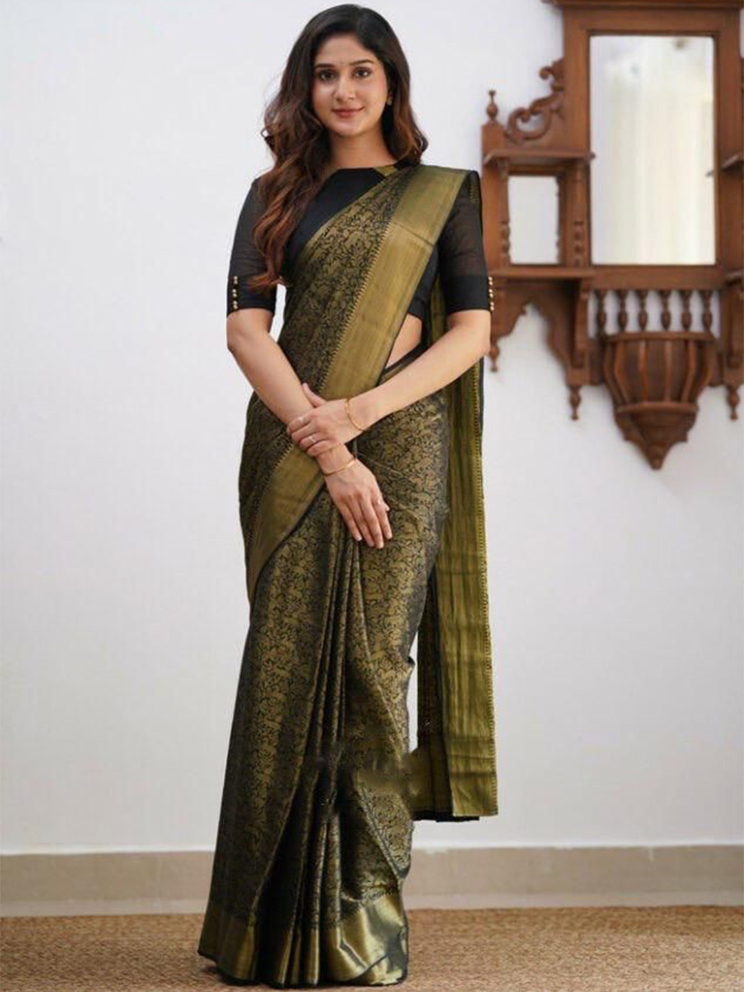 

Marziyaa Woven Design Banarasi Saree With Blouse Piece, Black