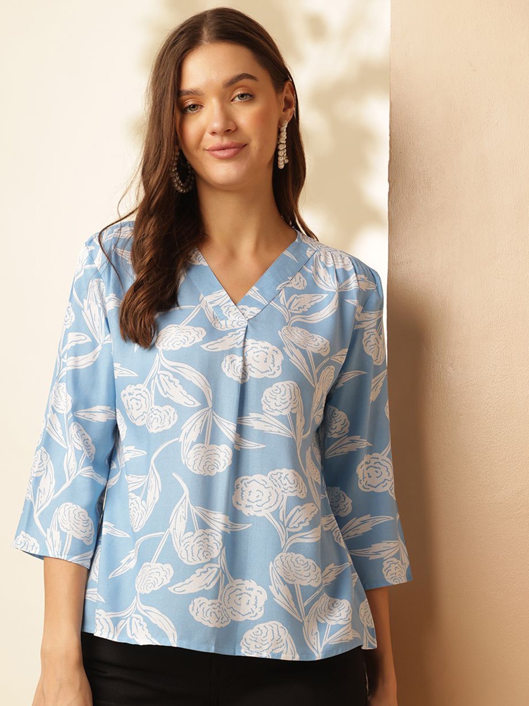 

Anouk Women V-Neck Floral Printed Top, Blue