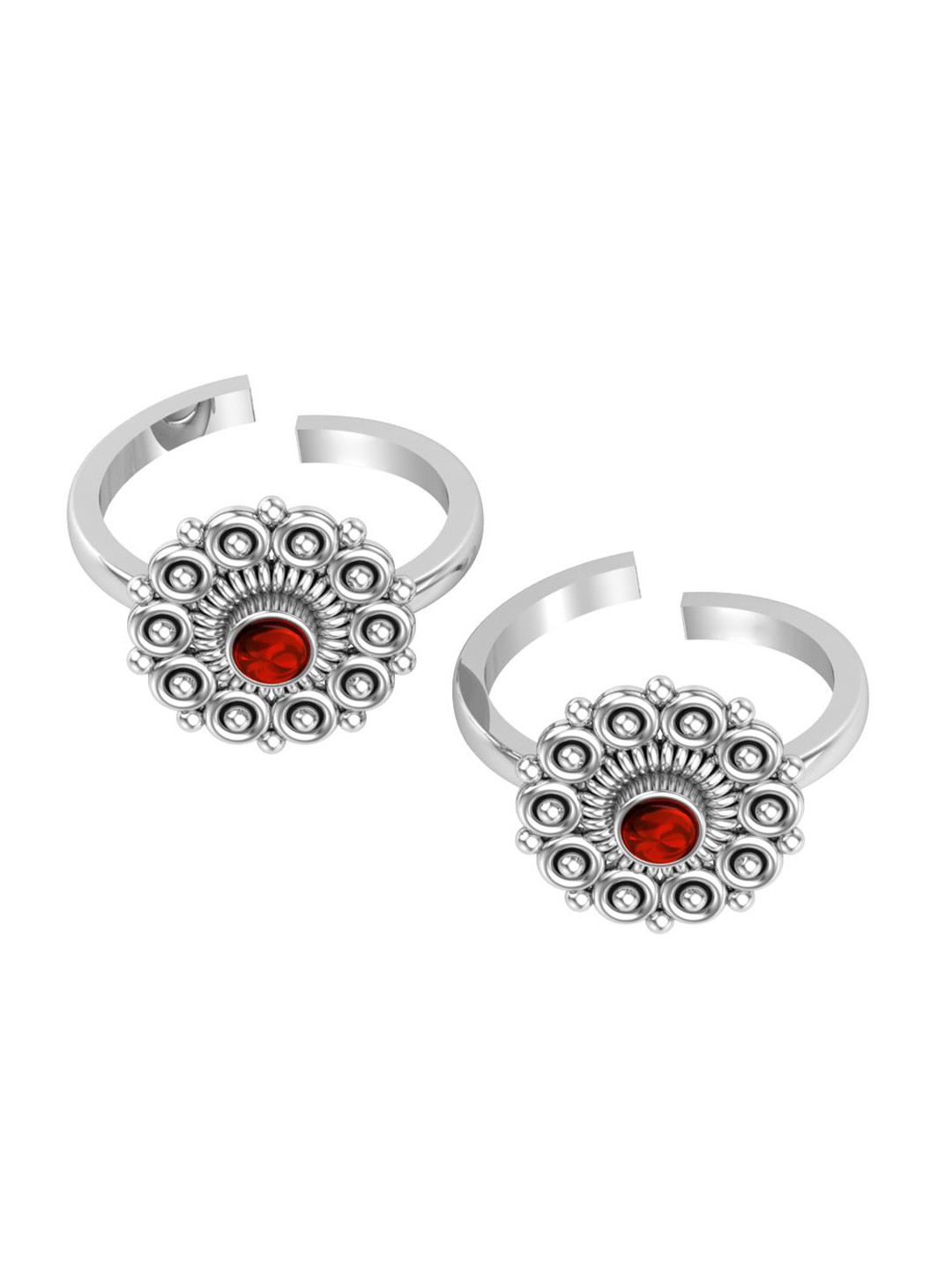 

Peenzone Jewellers 925 Sterling Silver-Plated Garnet Stone Studded Cup Setting Toe Rings