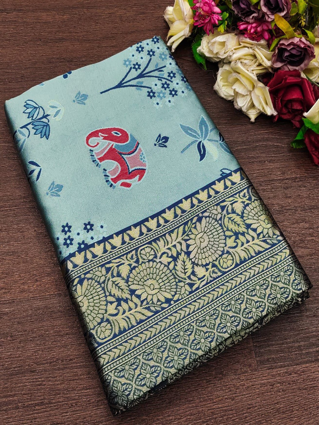 

Marziyaa Woven Design Zari Banarasi Saree, Olive