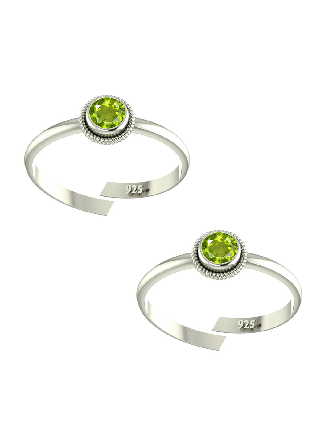 

Peenzone Jewellers Pack Of 2 925 Sterling Silver Plated Peridot Studded Toe Rings