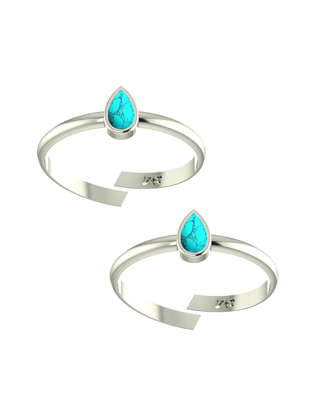 

Peenzone Jewellers Pack Of 2 925 Sterling Silver Plated Turquoise Studded Toe Rings