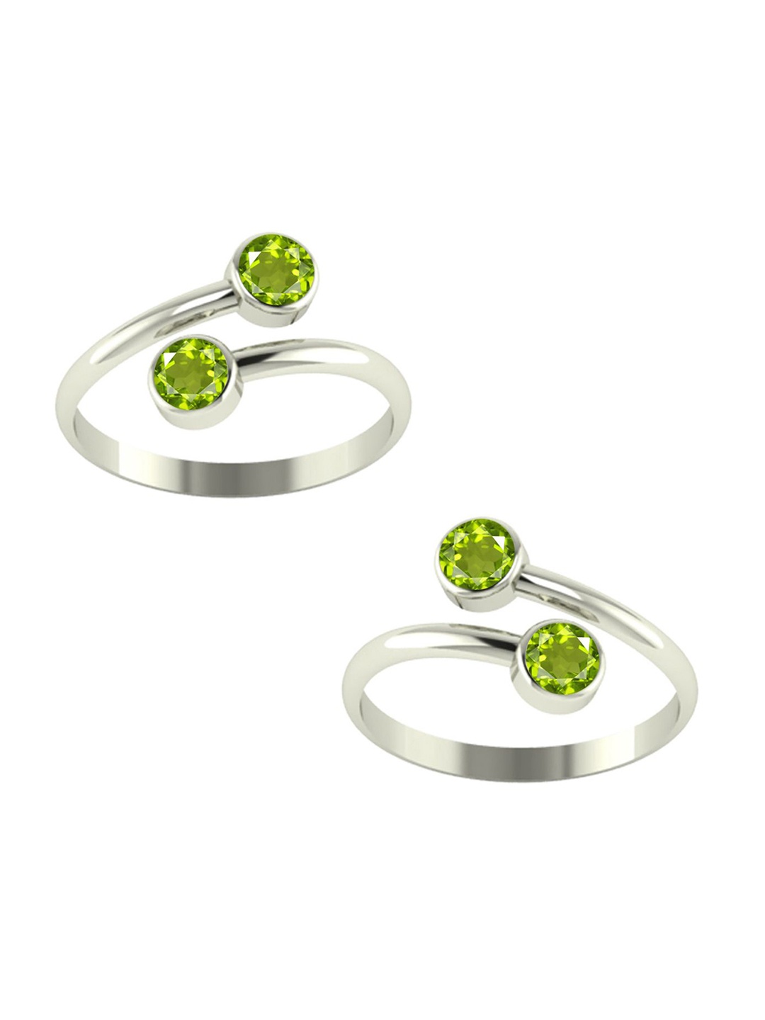 

Peenzone Jewellers Pack Of 2 925 Sterling Silver Plated Peridot Studded Toe Rings