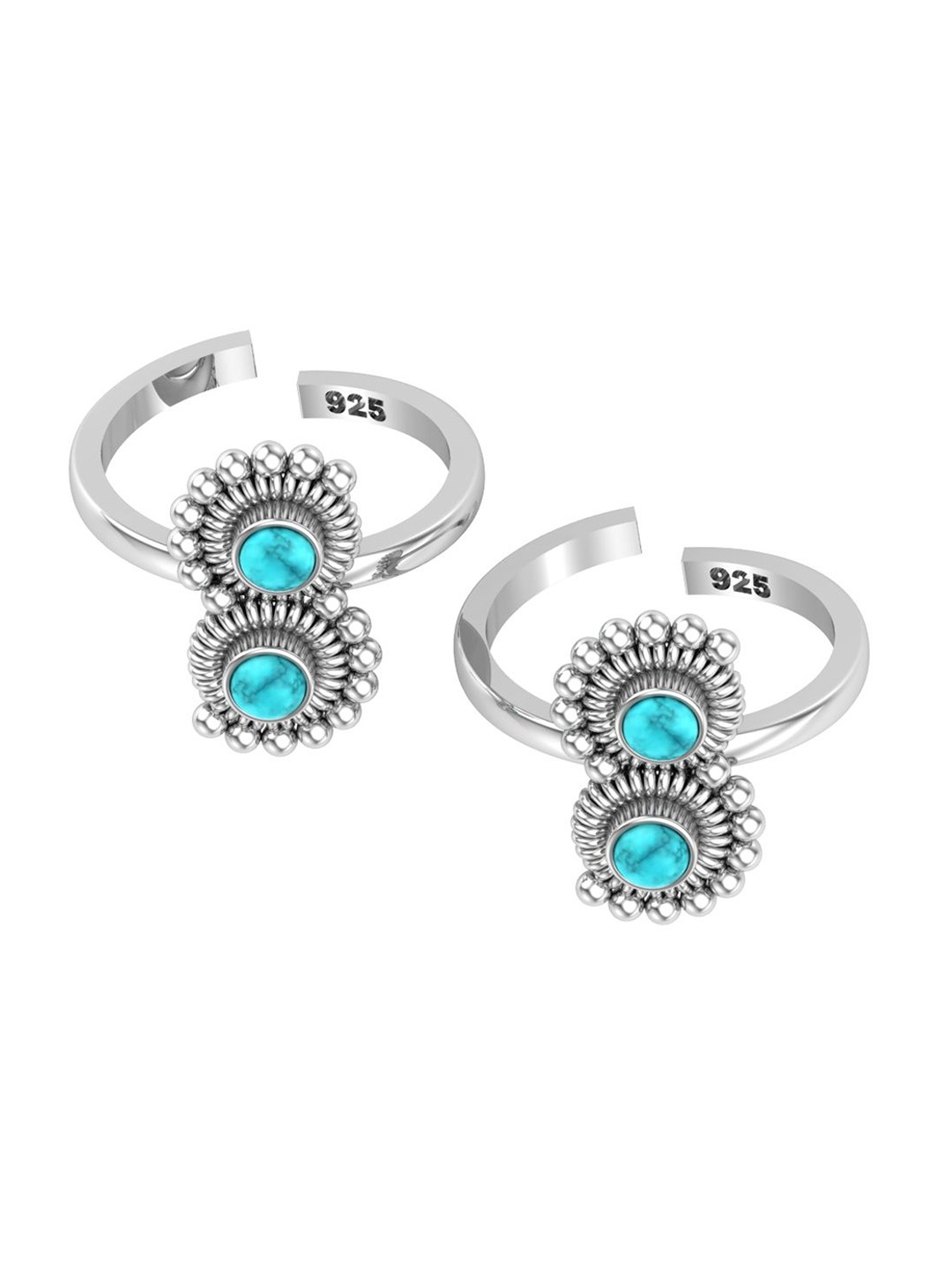 

Peenzone Jewellers Pack Of 2 925 Sterling Silver Plated Turquoise Studded Toe Ring