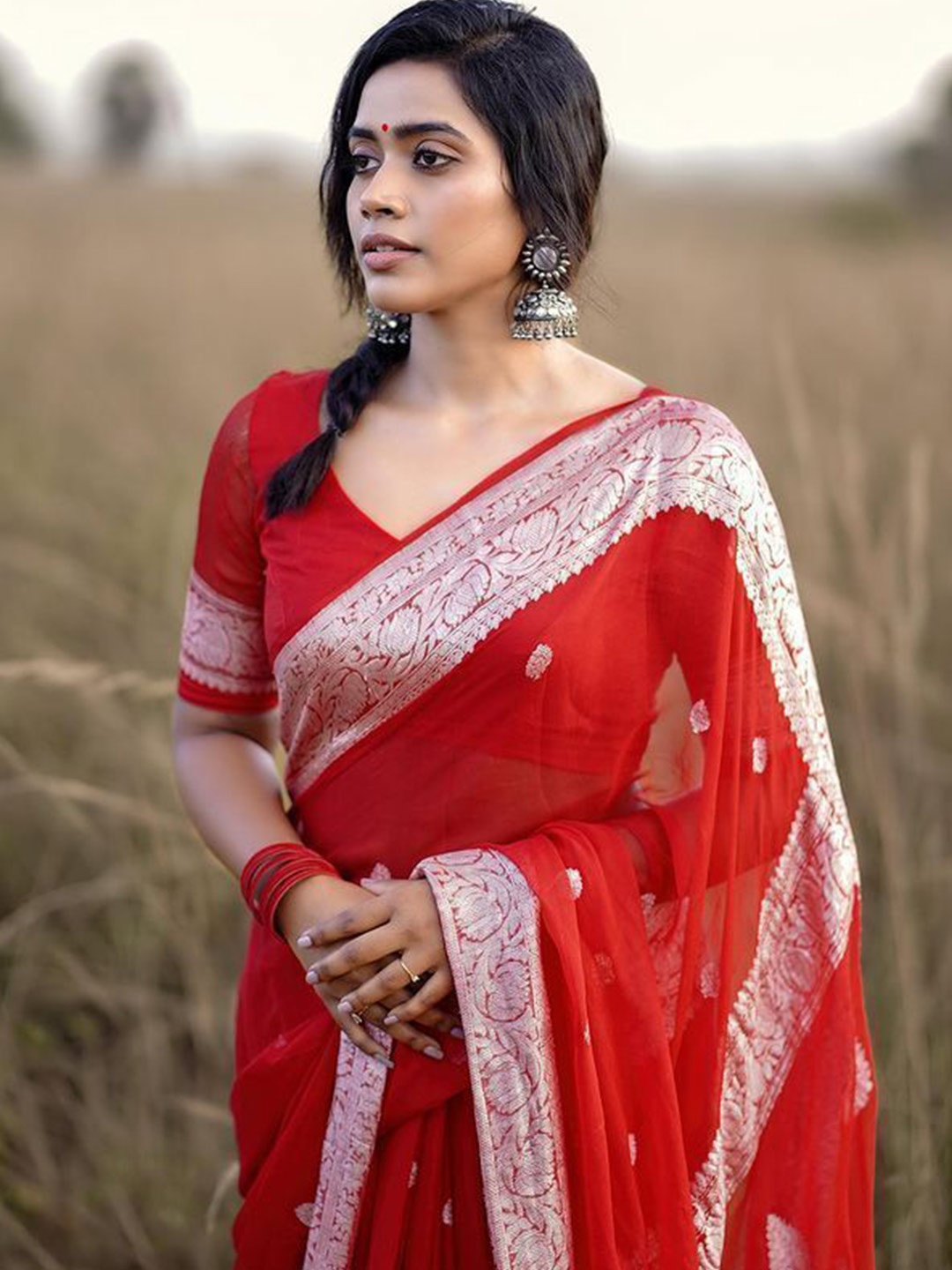 

Marziyaa Woven Design Zari Banarasi Saree, Red