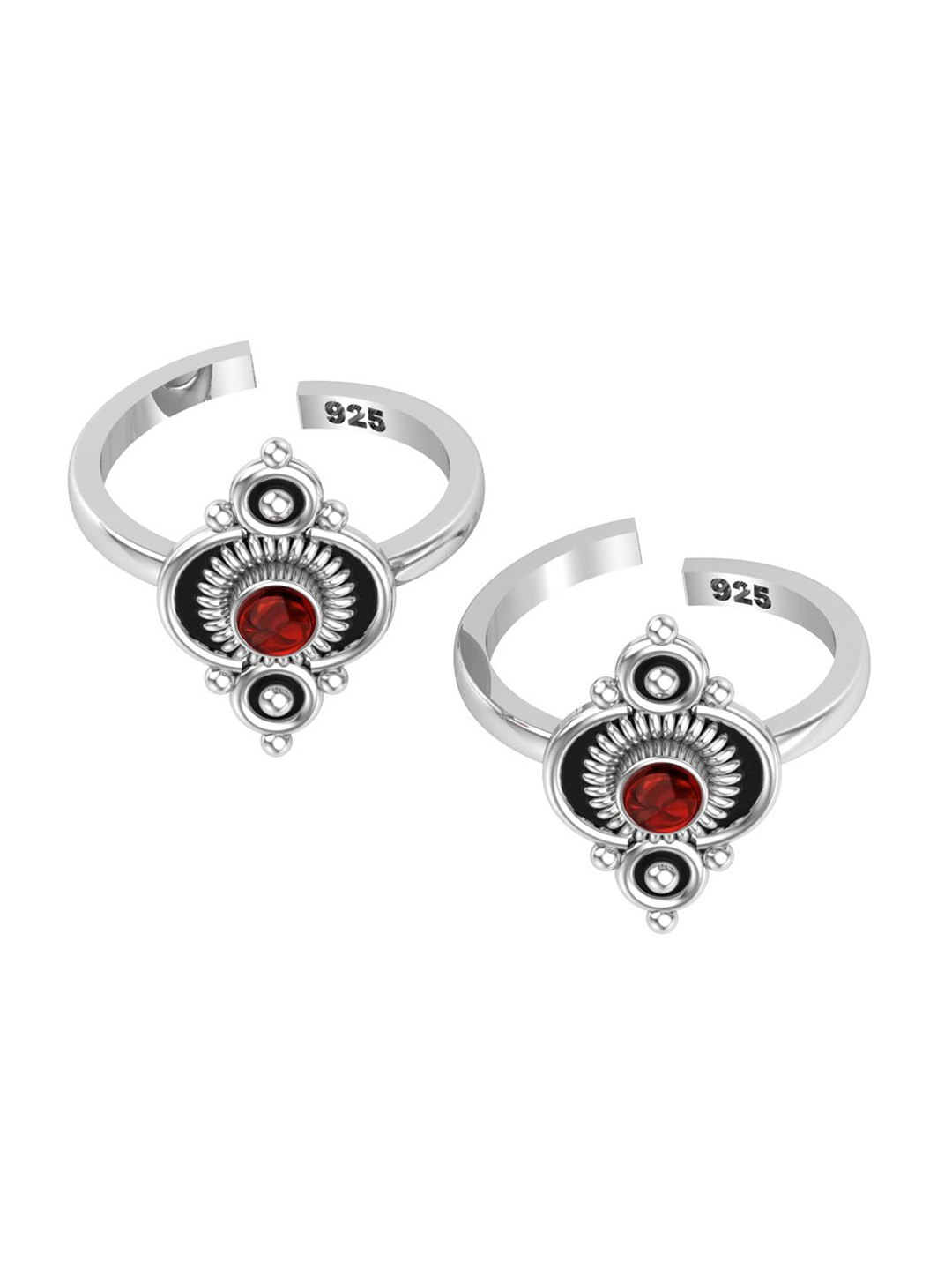

Peenzone Jewellers Set Of 2 925 Sterling Silver Plated Garnet Studded Toe Rings