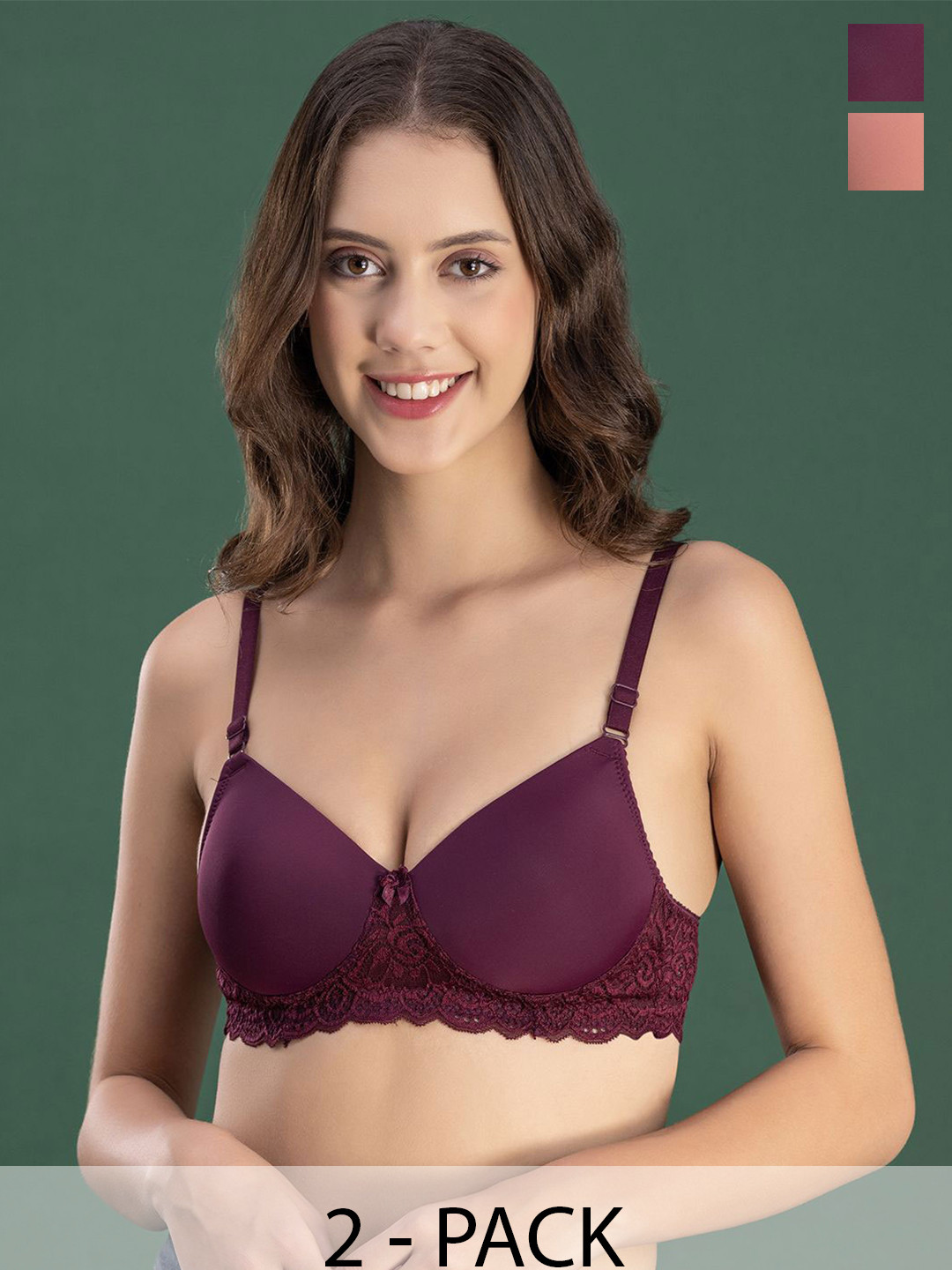 

DressBerry Women Pack of 2 Medium Coverage Lightly Padded Bra, Purple